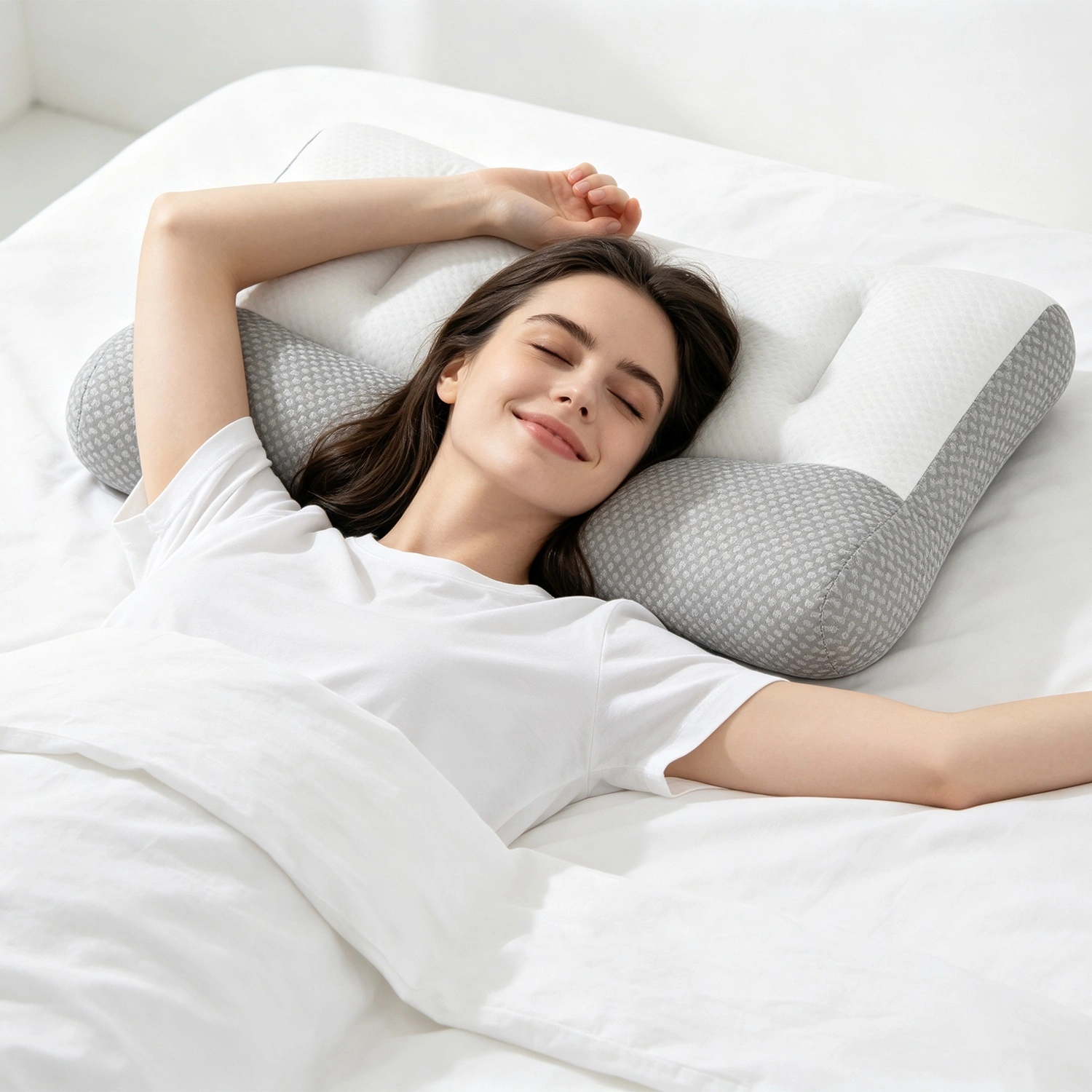 2-Pack Dual Zone Support Pillow for Side Sleepers, Ergonomic Neck Pillow with Ear Cutout, Breathable Mesh Cover, Down Alternative Fiber Filling for Home Bedroom view 8