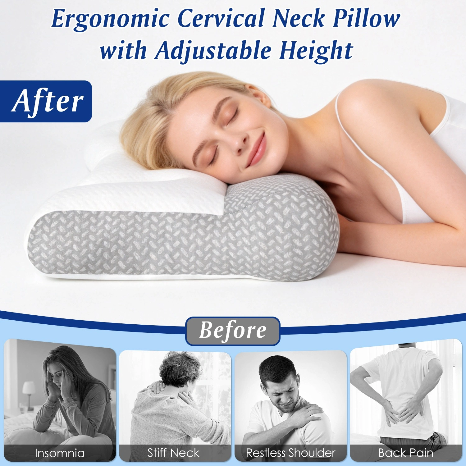 2-Pack Dual Zone Support Pillow for Side Sleepers, Ergonomic Neck Pillow with Ear Cutout, Breathable Mesh Cover, Down Alternative Fiber Filling for Home Bedroom view 9