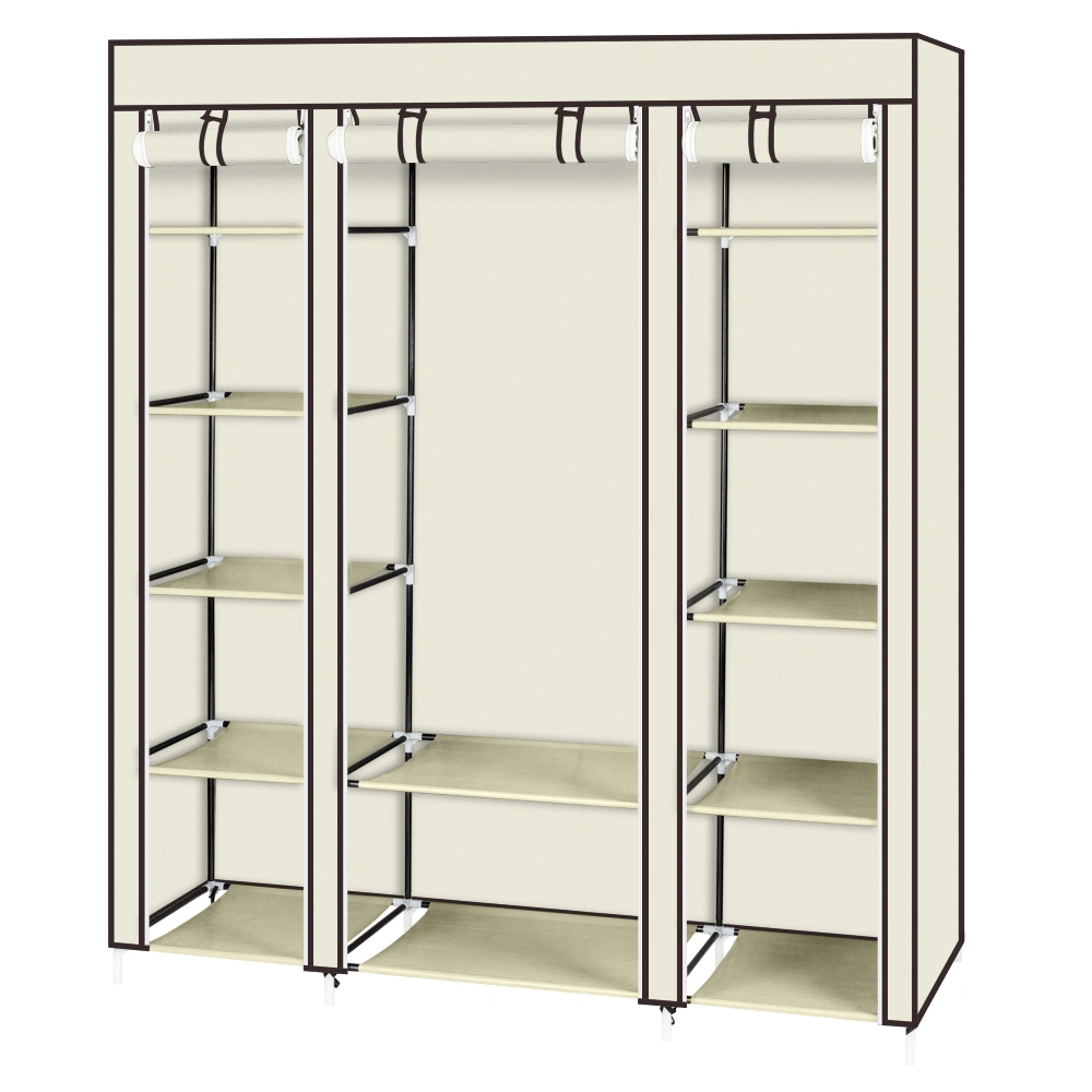 69" Beige Portable Clothes Wardrobe Closet Storage Organizer with Non-Woven Fabric, Easy Assemble