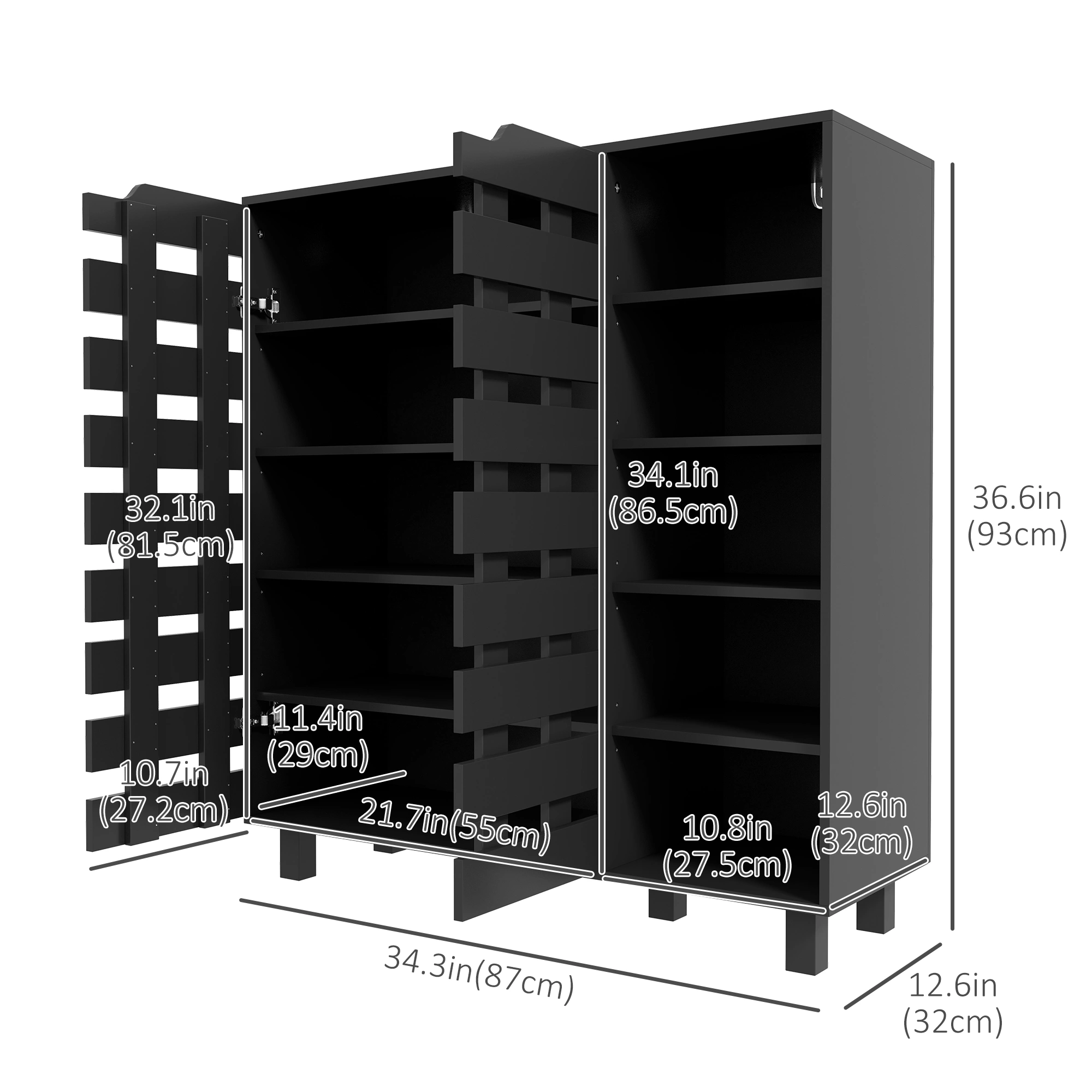 Tall Shoe Storage Cabinet - 4-Tier Entryway Organizer with Adjustable Shelves, Black Metal Frame view 2