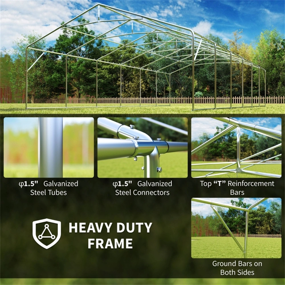 Portable Garage Car Shelter, Heavy-Duty Steel Frame Auto Cover with Waterproof PE Tarp, Detached Vehicle Storage Canopy view 3
