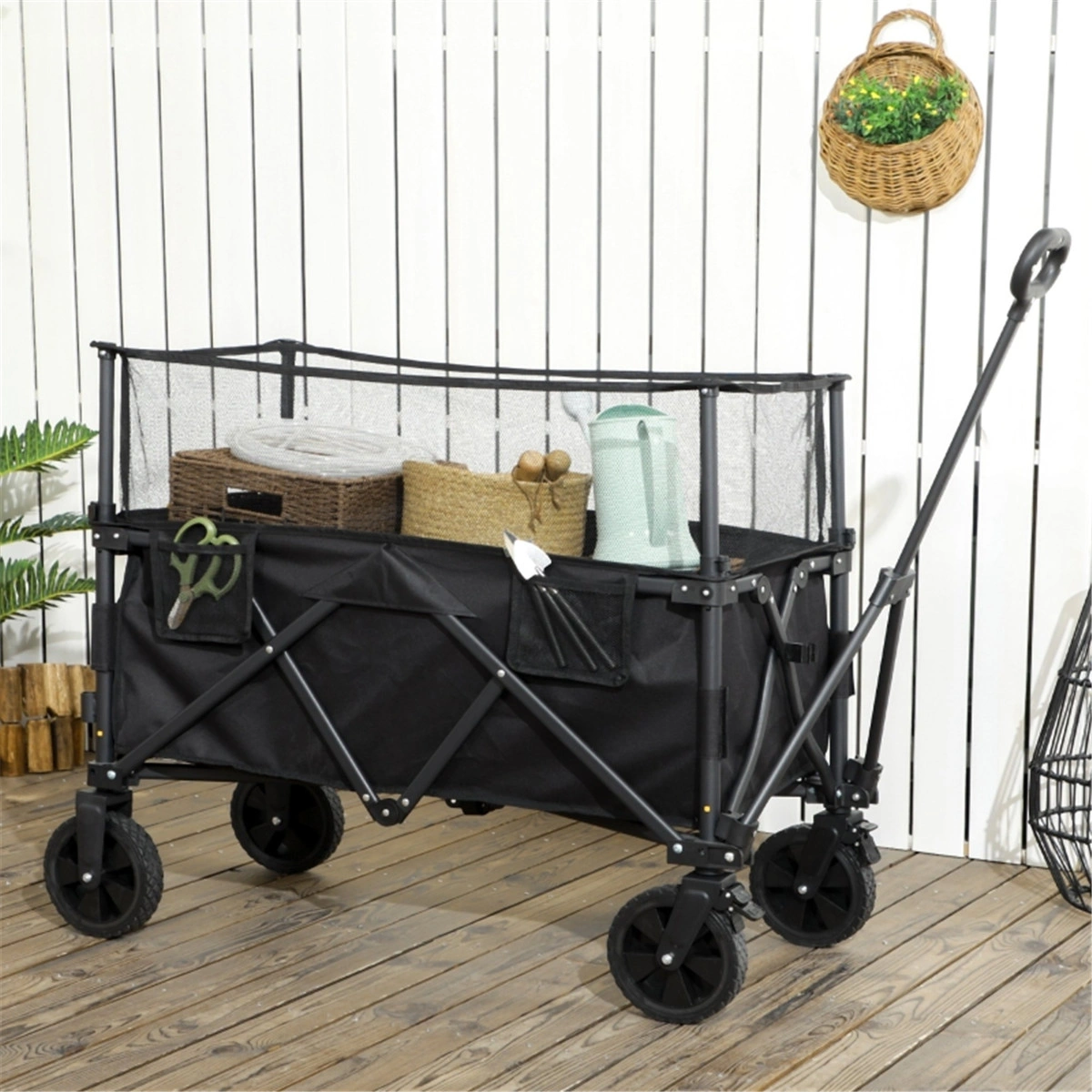 Utility Garden Cart 300LB Capacity Steel Frame 6 Cu Ft Bed 12" Wheels Black