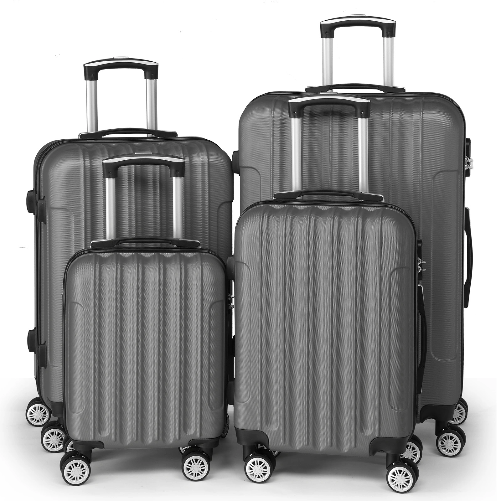 4-Piece Hard Shell ABS Suitcase Set, Telescopic Handle Trolley Luggage, Grey Travel Spinner Set