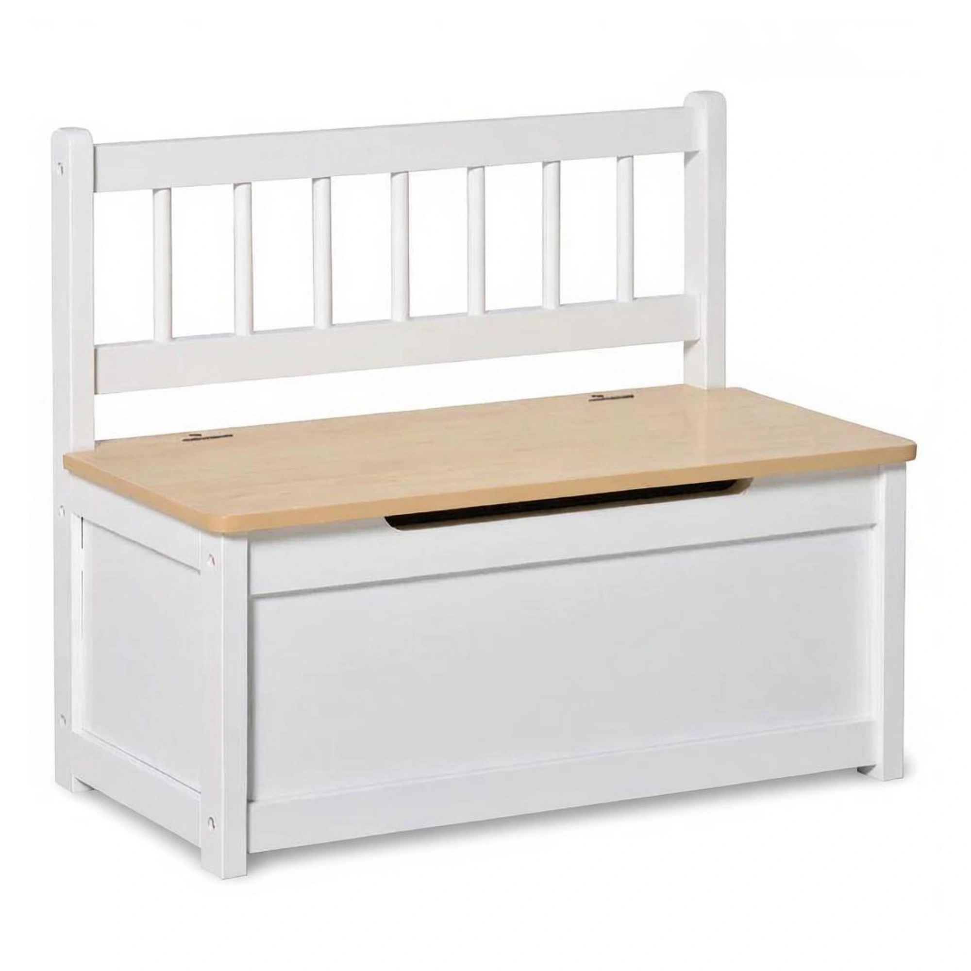 White Wooden Toy Organizer Chest with Seat Bench, 2-in-1 Storage Box, Safety Pneumatic Lift, Cube Cabinet view 2