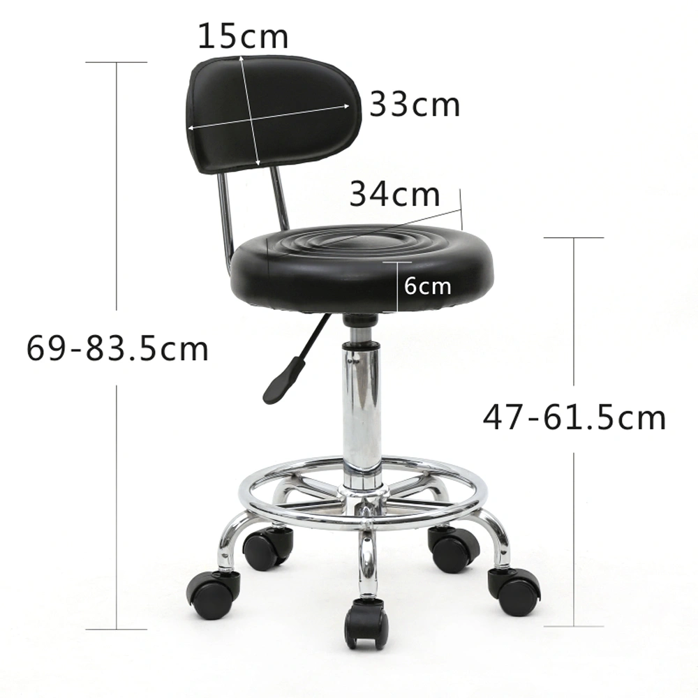 Round Shape Adjustable Salon Stool with Back and Line Black view 24