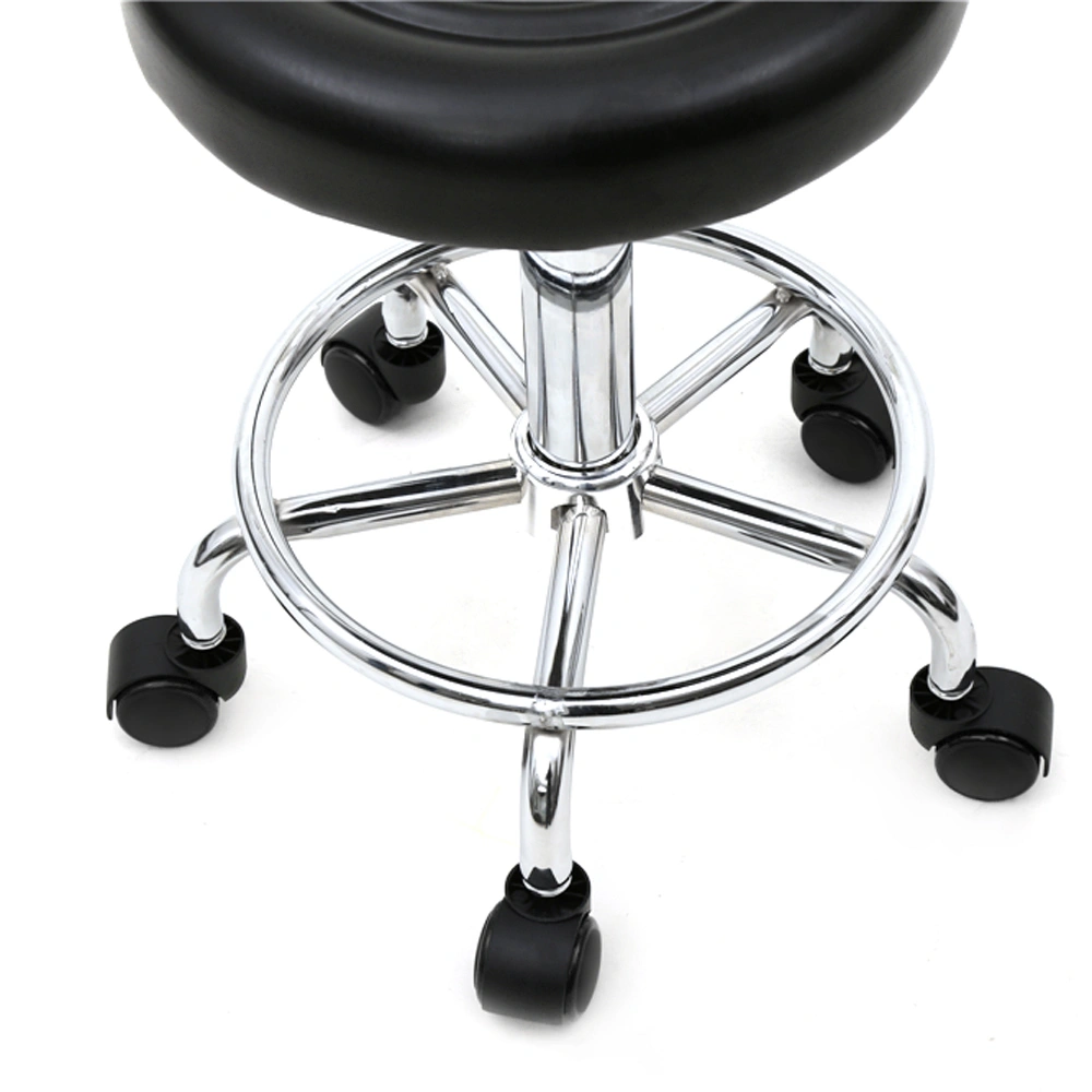 Round Shape Adjustable Salon Stool with Back and Line Black view 4