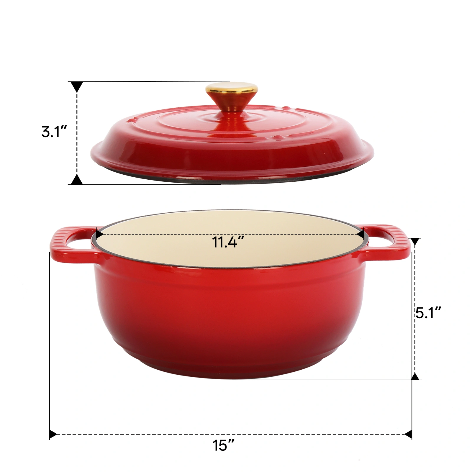 Cast iron 7.5QT cooking pot - Gradient red color - Includes two silicone gloves - Enamel pot view 12