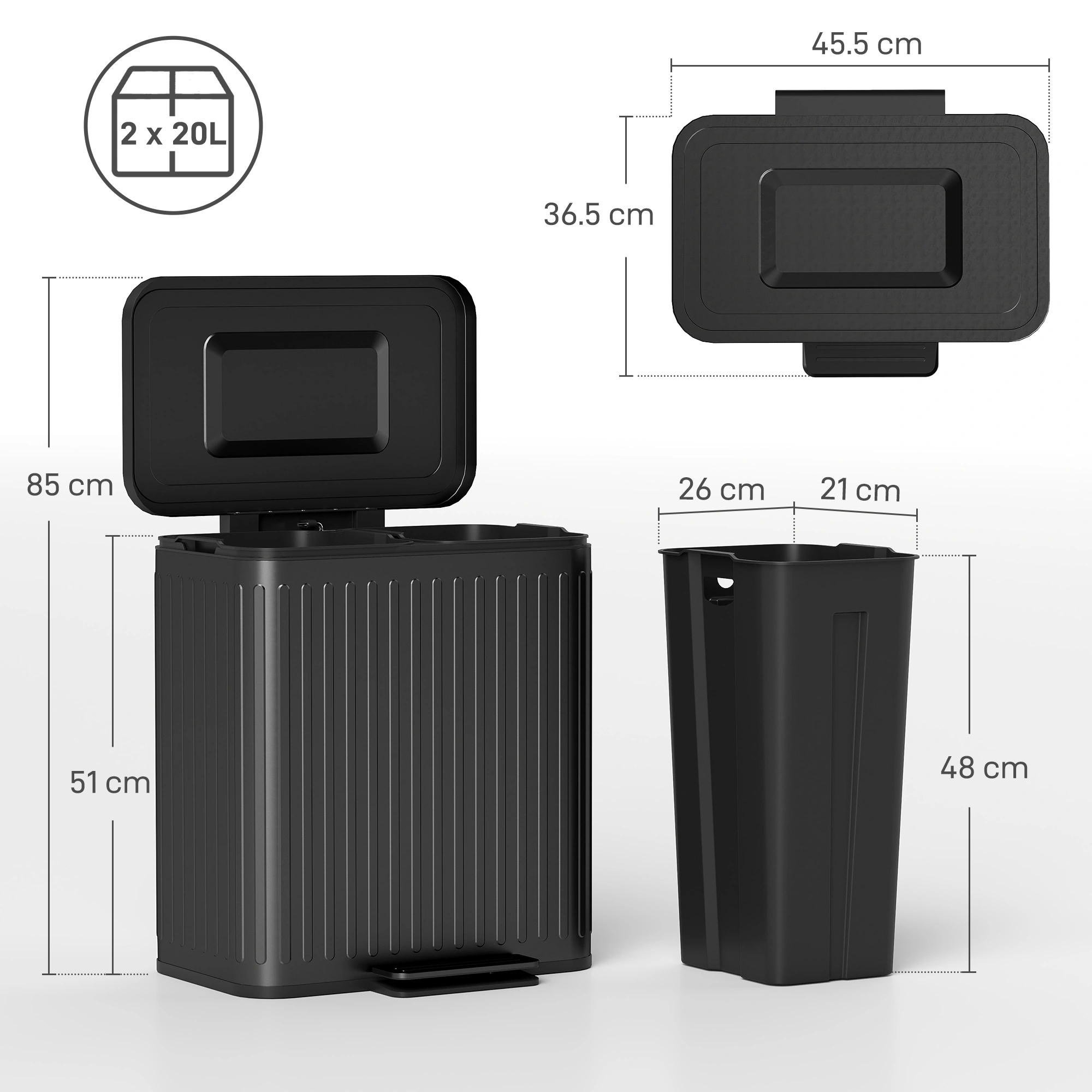 Space Saving Kitchen Bin with Lid, 13L Waste Trash Can, Stainless Steel Indoor Outdoor Bin view 3