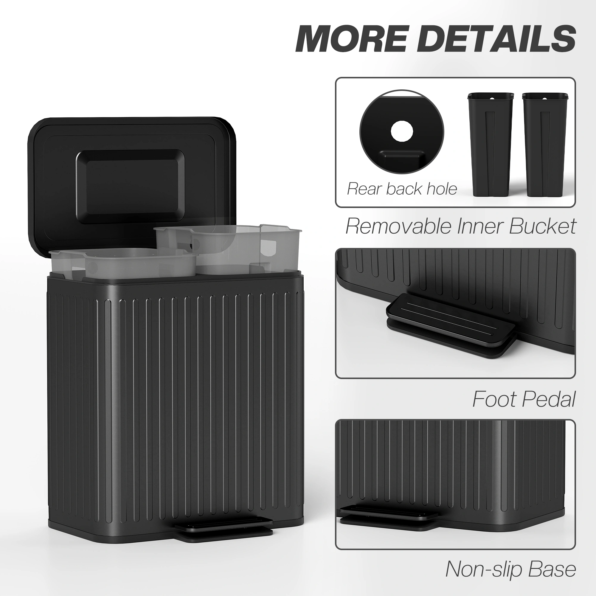 Space Saving Kitchen Bin with Lid, 13L Waste Trash Can, Stainless Steel Indoor Outdoor Bin view 4