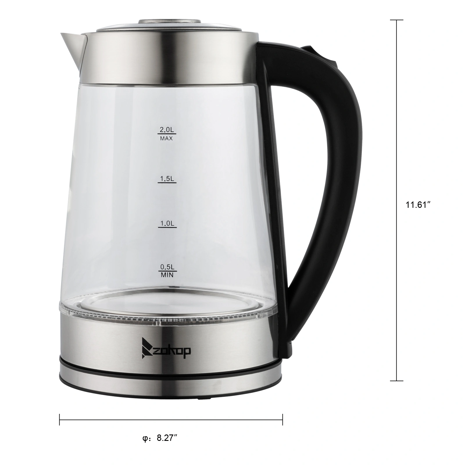 HD-250 Electric Kettle 2L Blue Glass 2000W 220V Fast Boiling Water Heater view 10