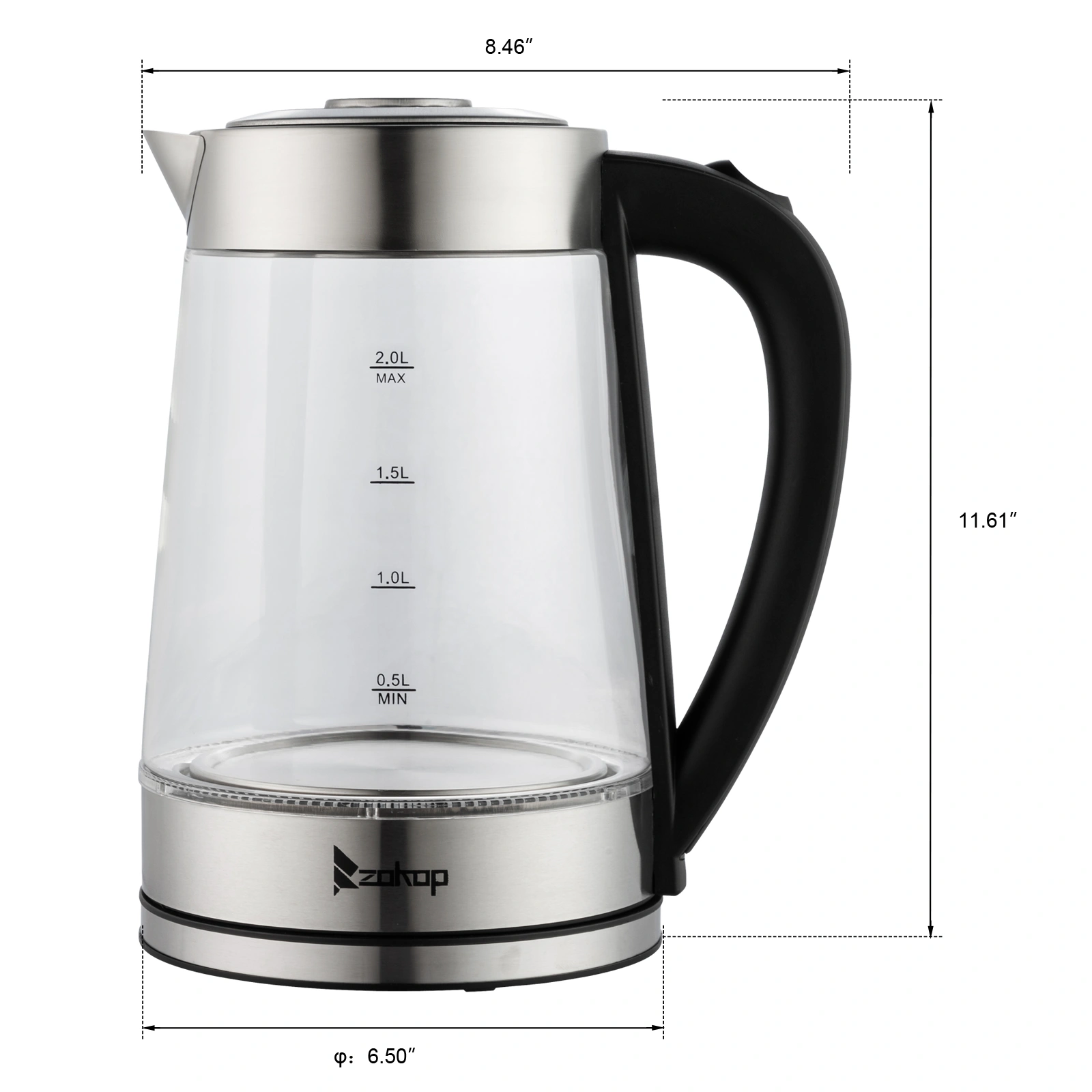 HD-250 Electric Kettle 2L Blue Glass 2000W 220V Fast Boiling Water Heater view 11