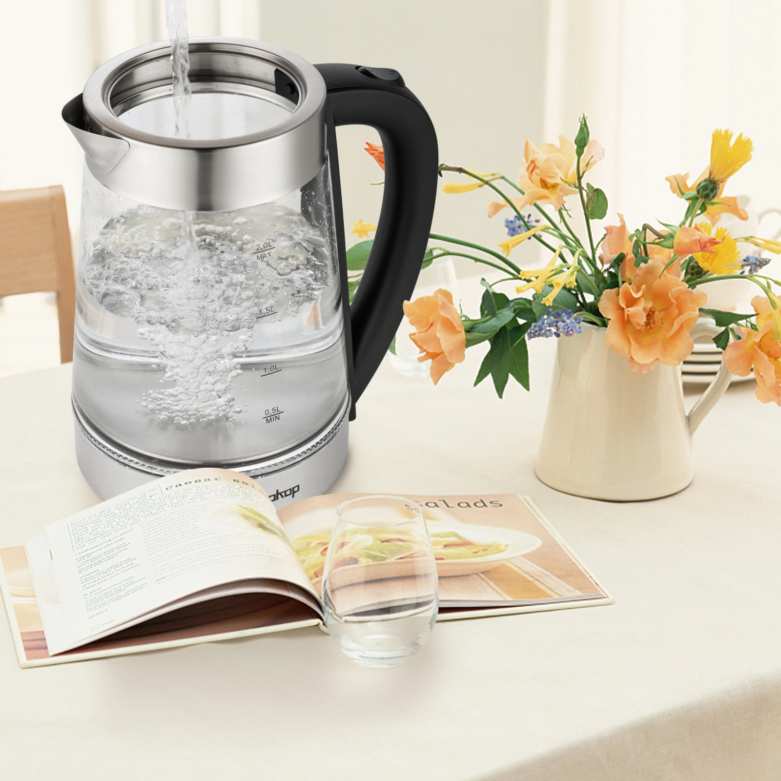 HD-250 Electric Kettle 2L Blue Glass 2000W 220V Fast Boiling Water Heater view 23