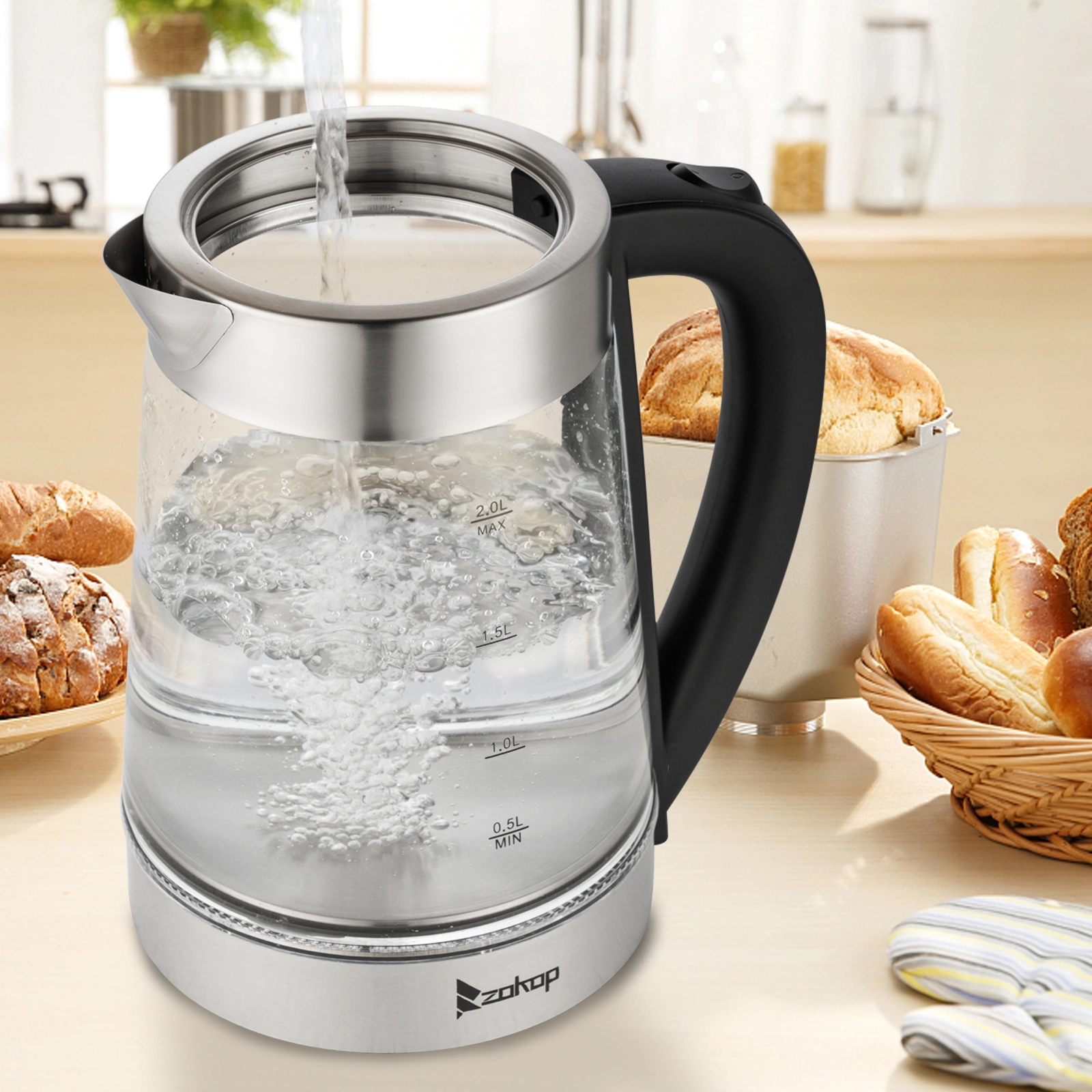 HD-250 Electric Kettle 2L Blue Glass 2000W 220V Fast Boiling Water Heater view 24