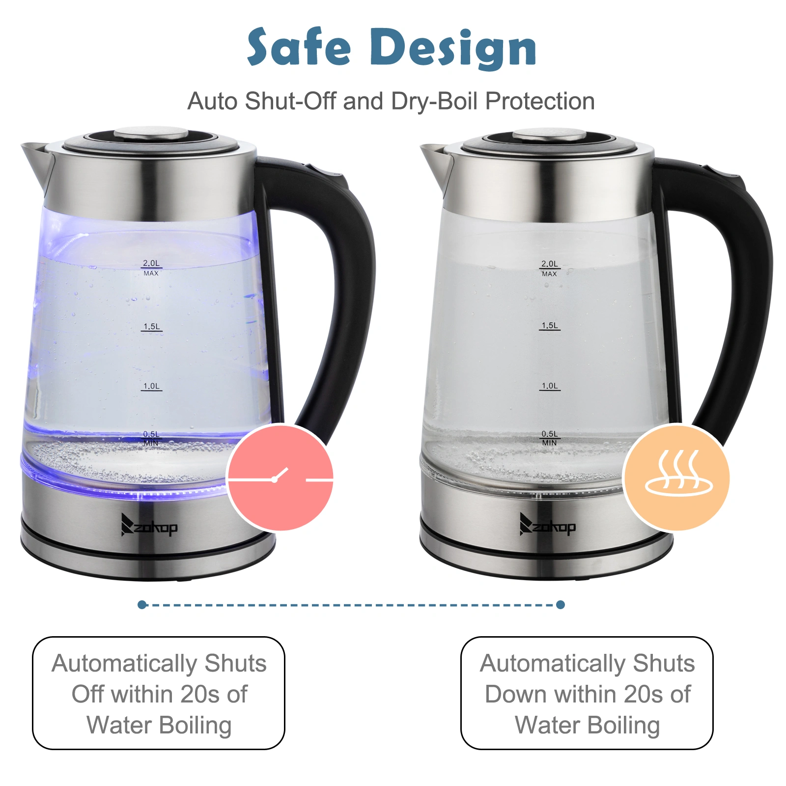 HD-250 Electric Kettle 2L Blue Glass 2000W 220V Fast Boiling Water Heater view 5