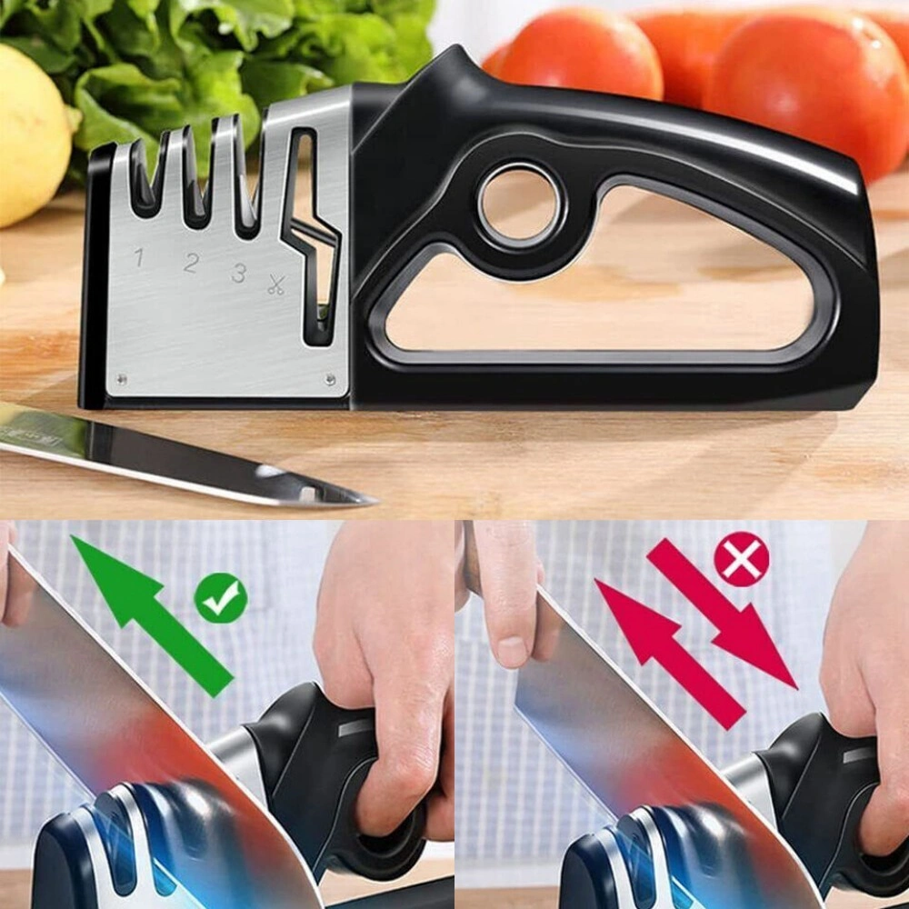 4-in-1 Diamond Knife Sharpener for Kitchen Knives & Scissors, Precision Stone Grinder Sharpening Tool view 3