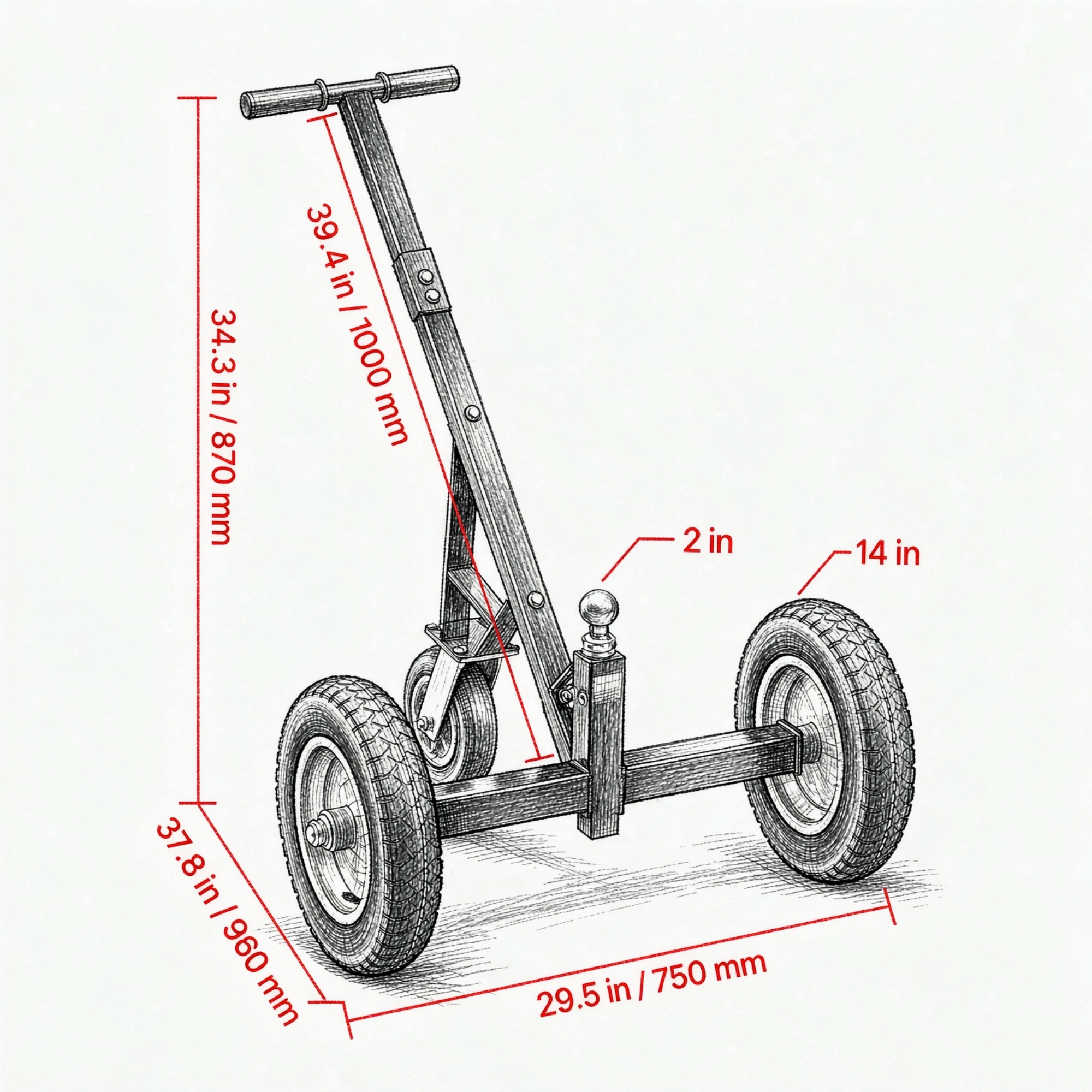 Trailer Dolly 1000 Lbs Tongue Weight, Carbon Steel Mover with 2" Ball & 14" Pneumatic Tires, Portable RV Tow Dolly view 3