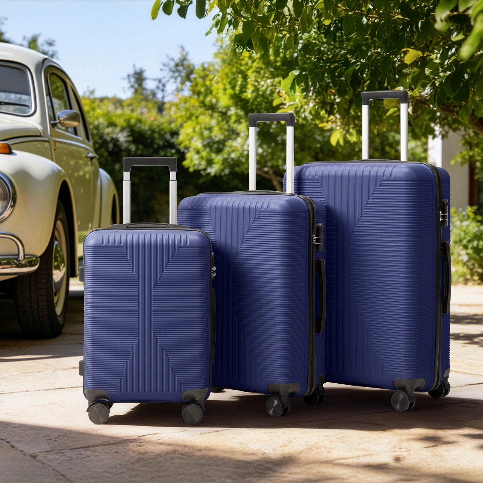PP Trolley Case 20in 24in 28in 3PCS Suitcase Set Navy Blue view 14