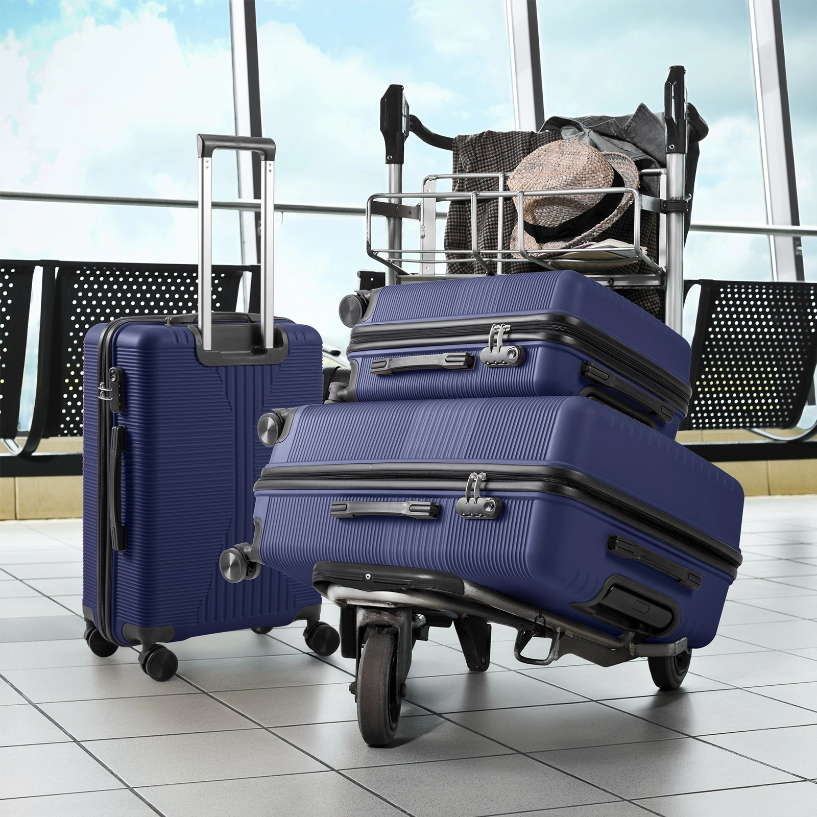 PP Trolley Case 20in 24in 28in 3PCS Suitcase Set Navy Blue view 17