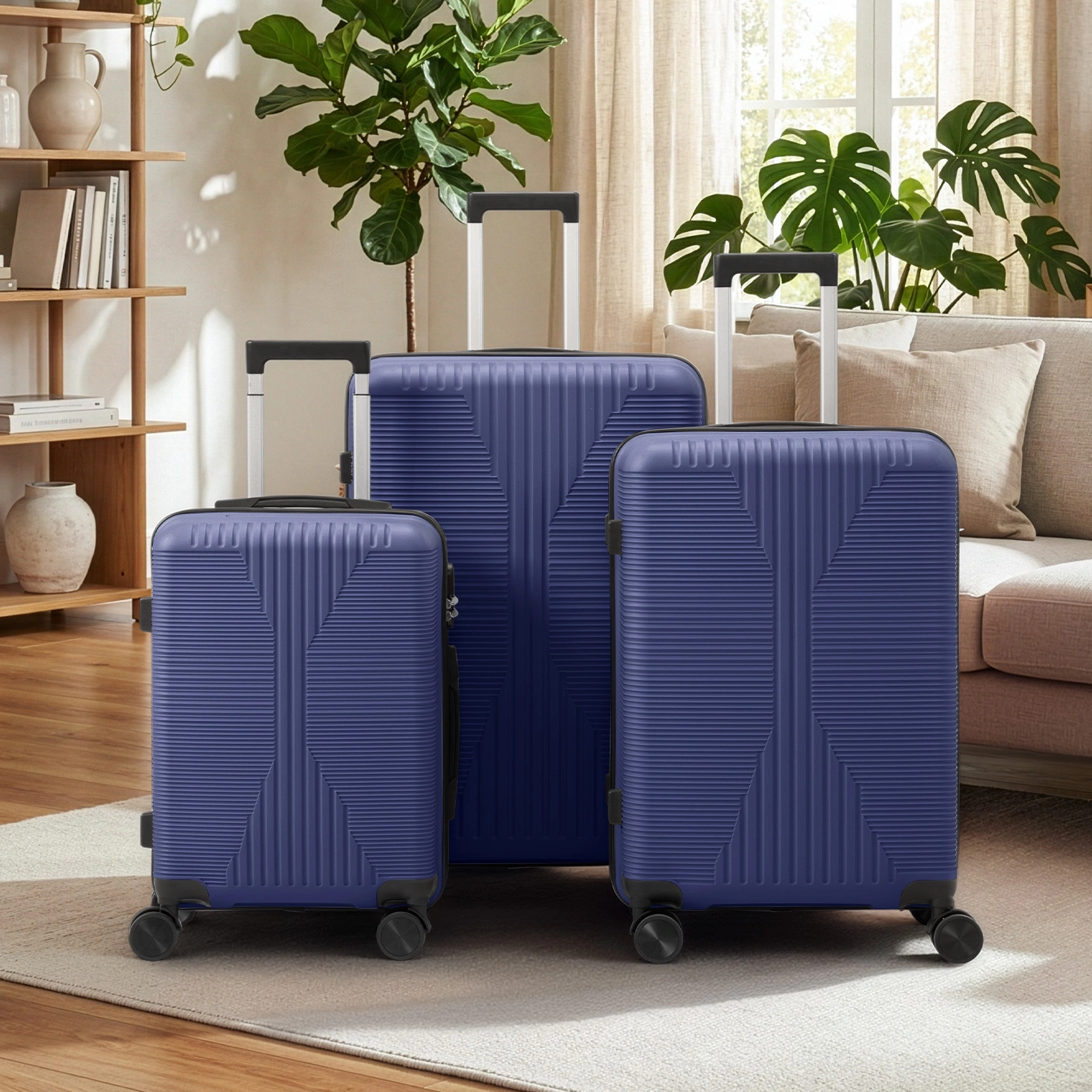 PP Trolley Case 20in 24in 28in 3PCS Suitcase Set Navy Blue view 2