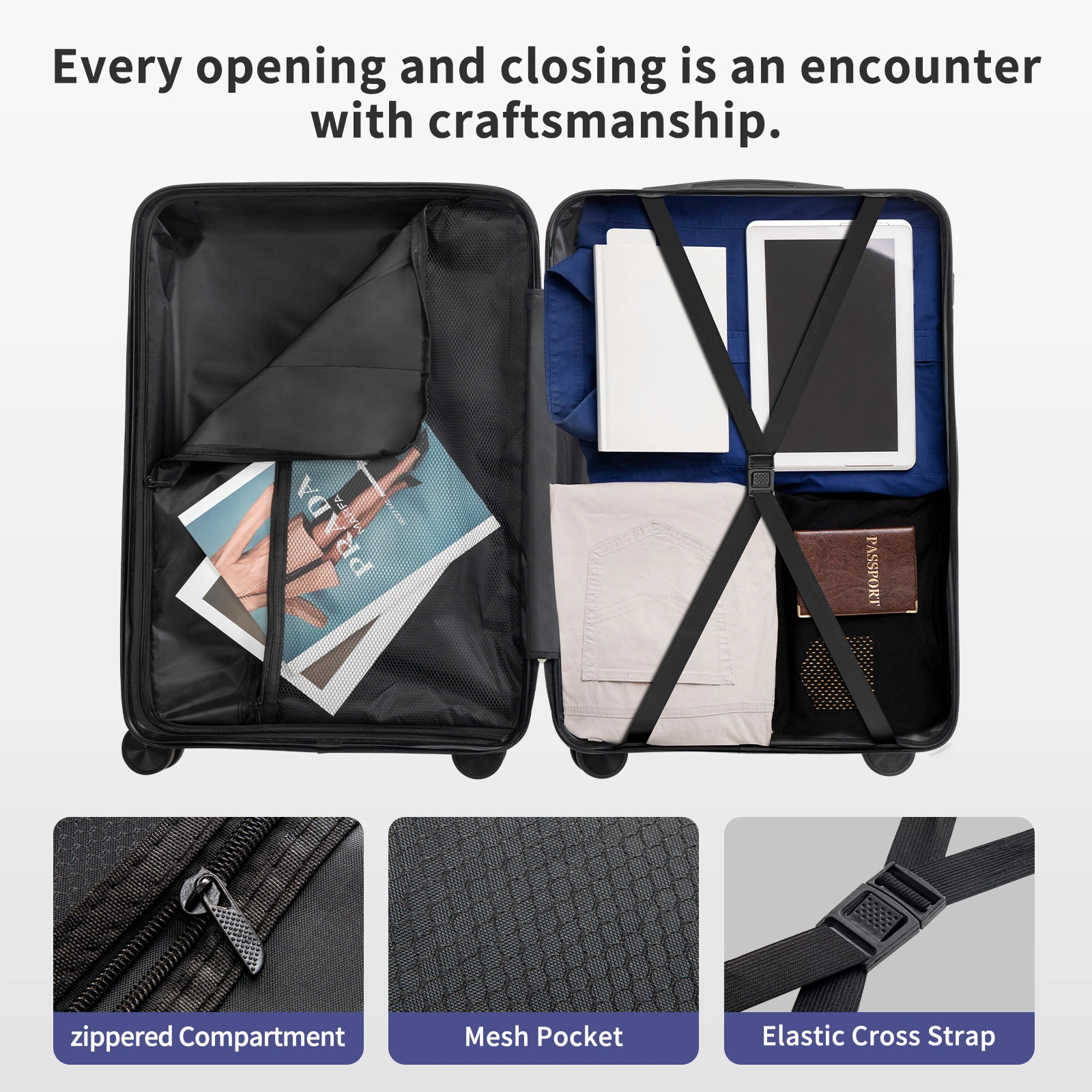 PP Trolley Case 20in 24in 28in 3PCS Suitcase Set Navy Blue view 20