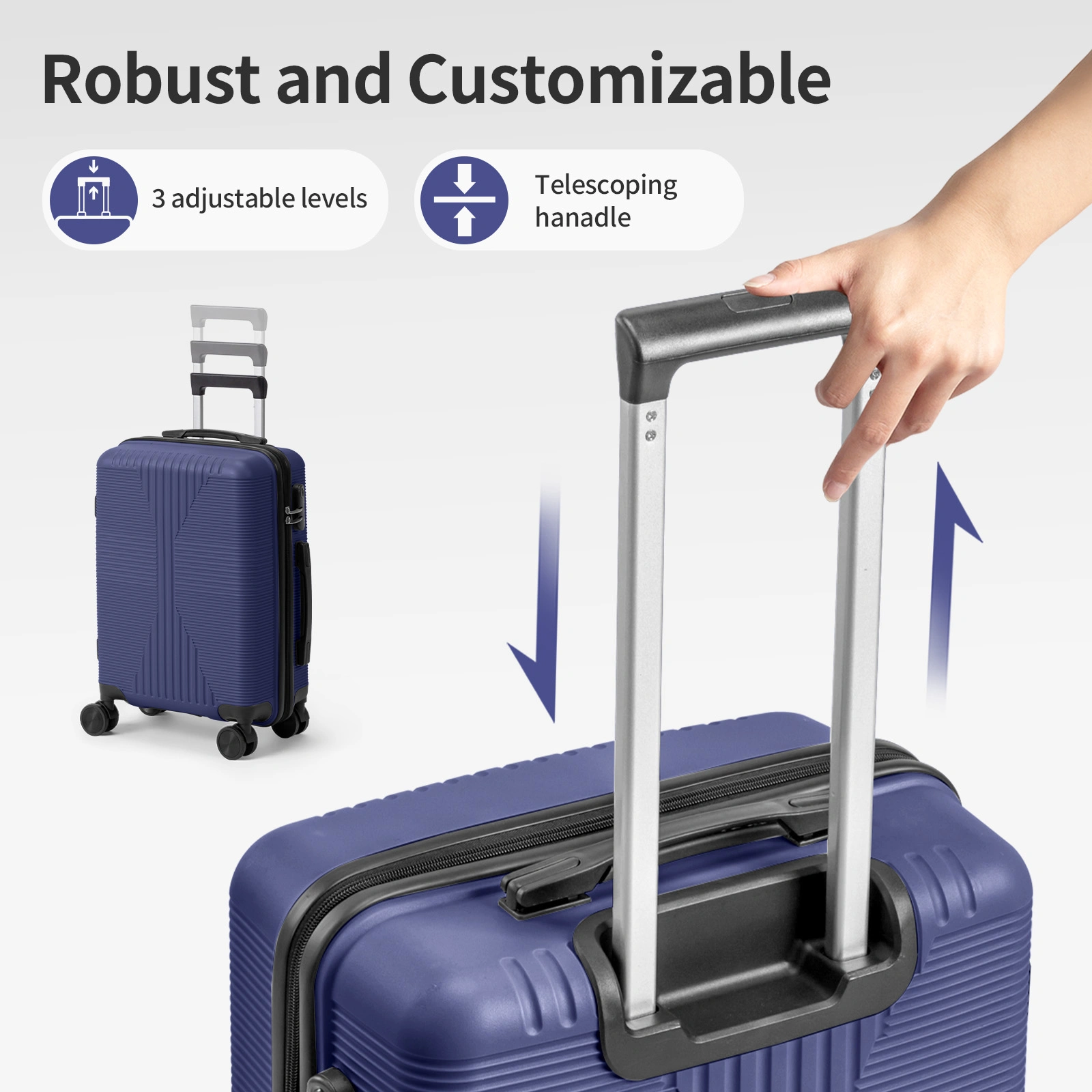 PP Trolley Case 20in 24in 28in 3PCS Suitcase Set Navy Blue view 21
