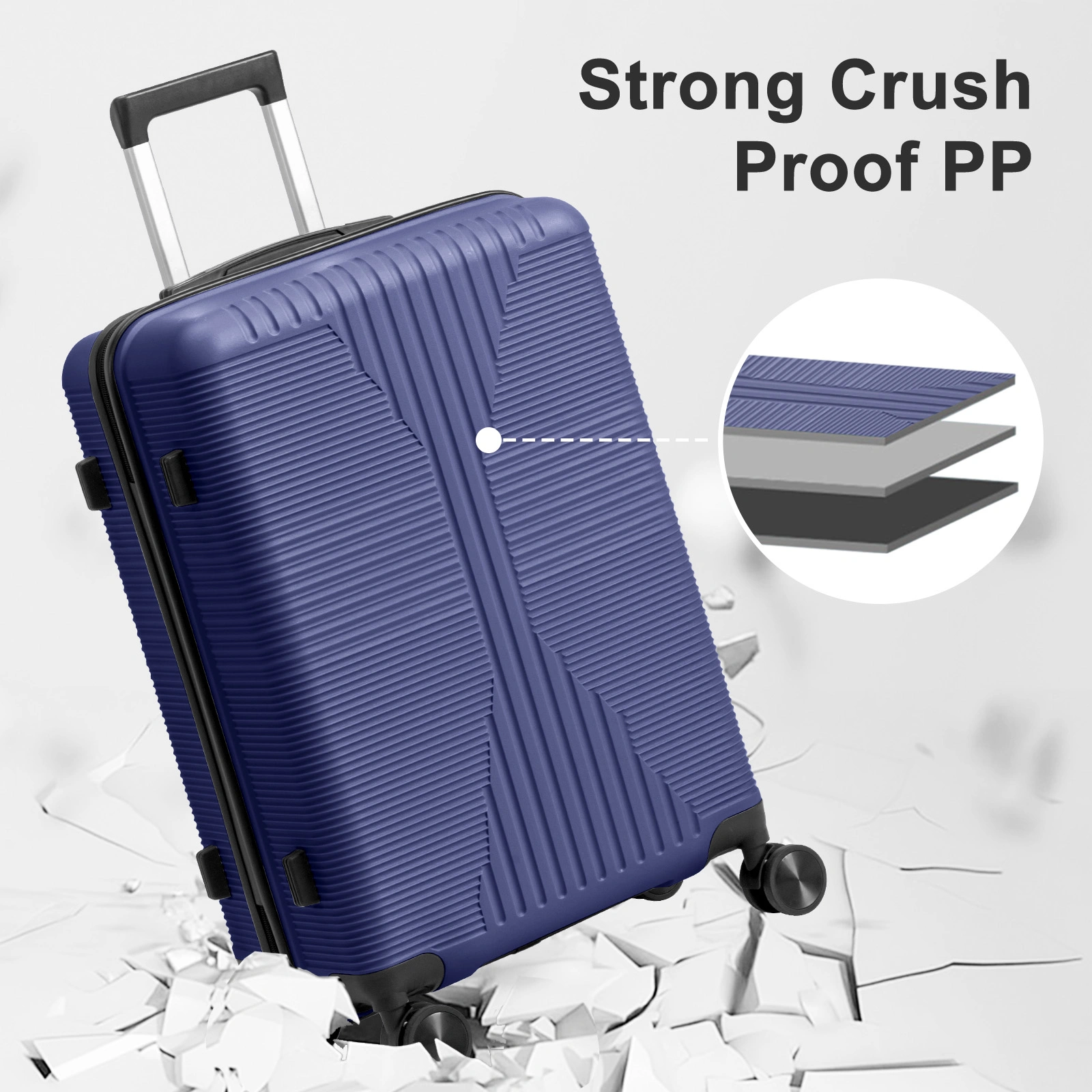 PP Trolley Case 20in 24in 28in 3PCS Suitcase Set Navy Blue view 23