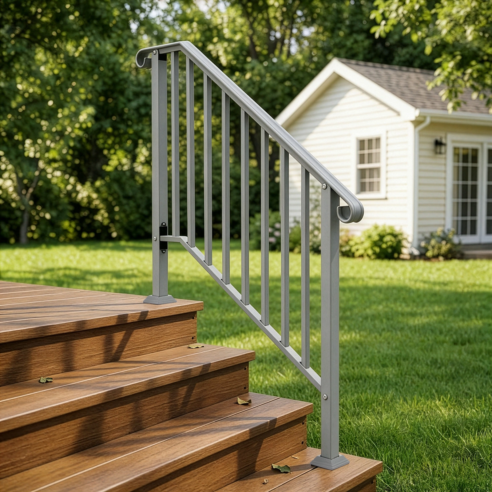 Silver Outdoor 3-Step Iron Handrail view 12