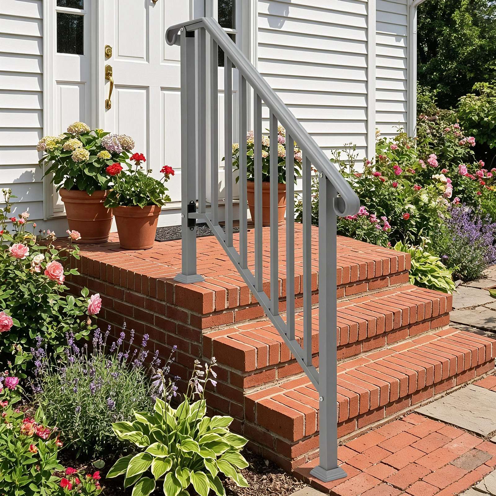 Silver Outdoor 3-Step Iron Handrail view 13