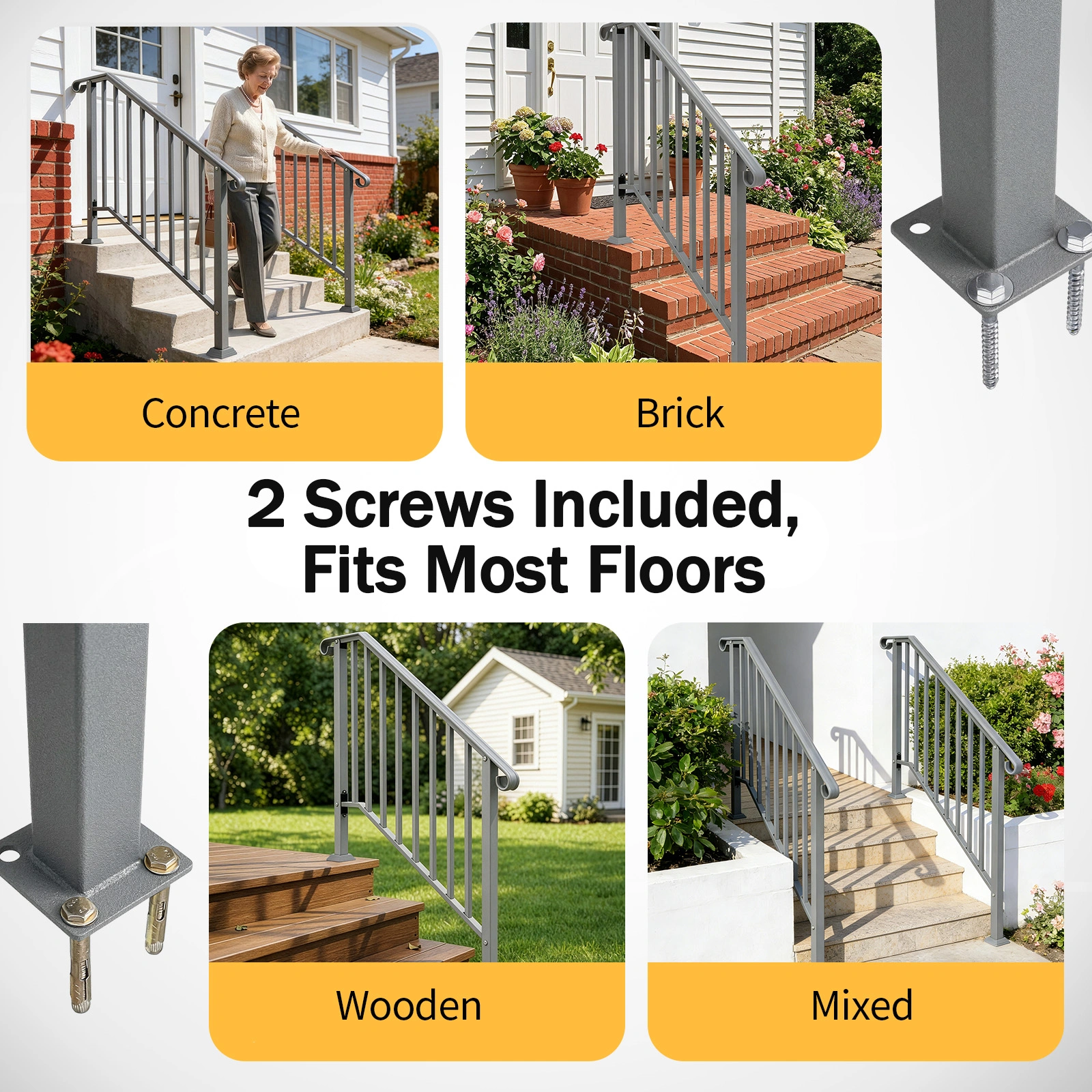 Silver Outdoor 3-Step Iron Handrail view 8