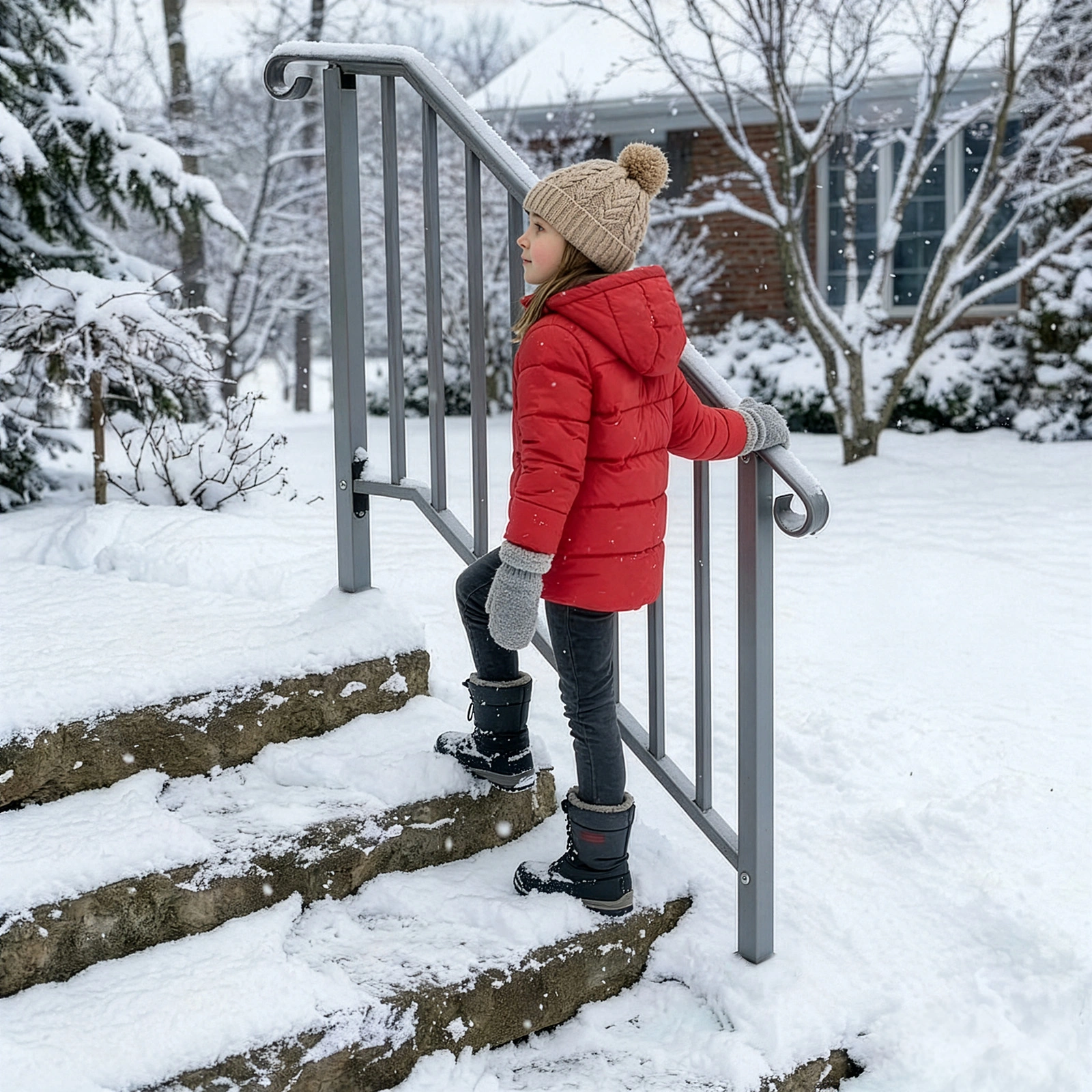 Silver Outdoor 3-Step Iron Handrail view 9