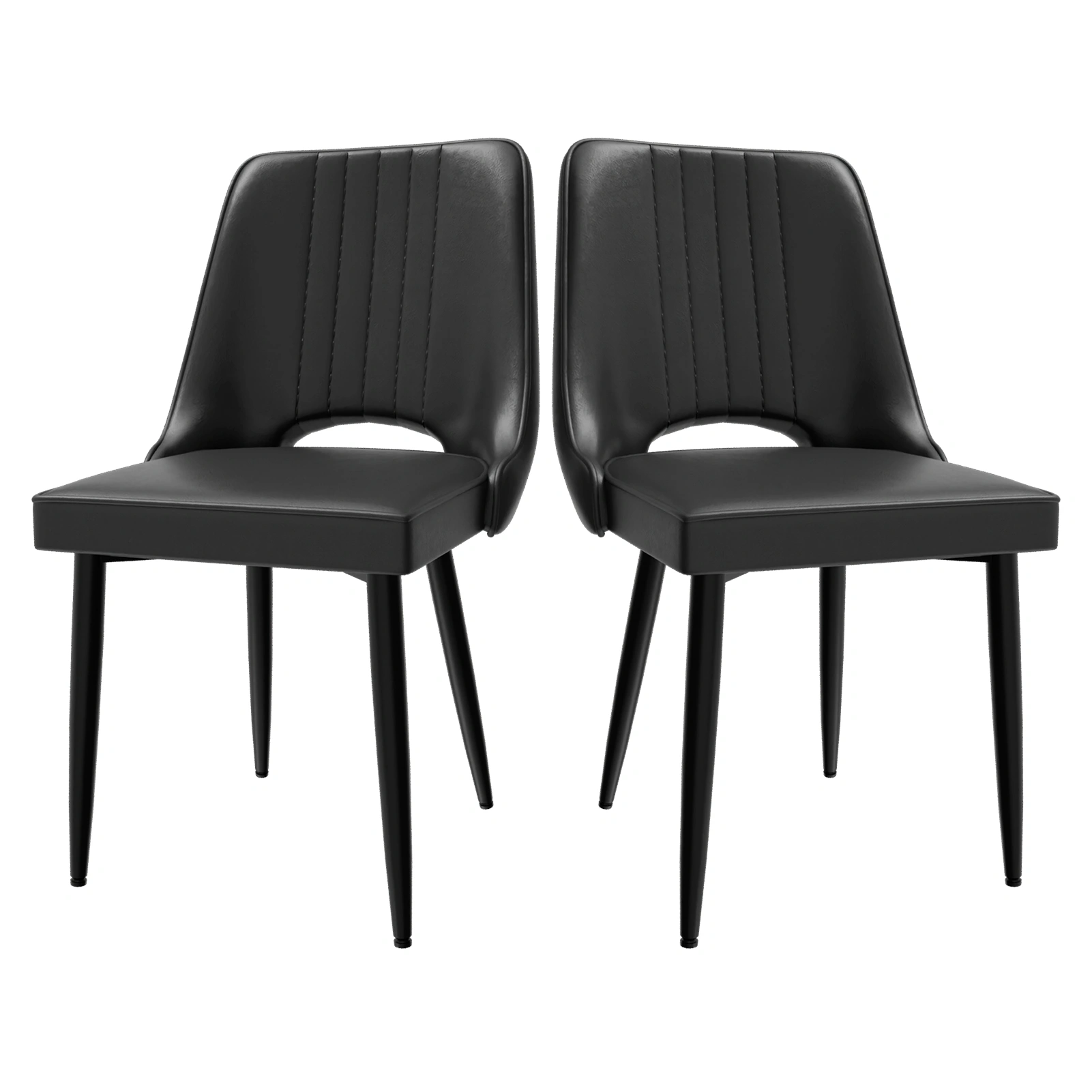Scandinavian Faux Leather Dining Chairs, High Back Cut-Out Modern Kitchen Chair, Living Room