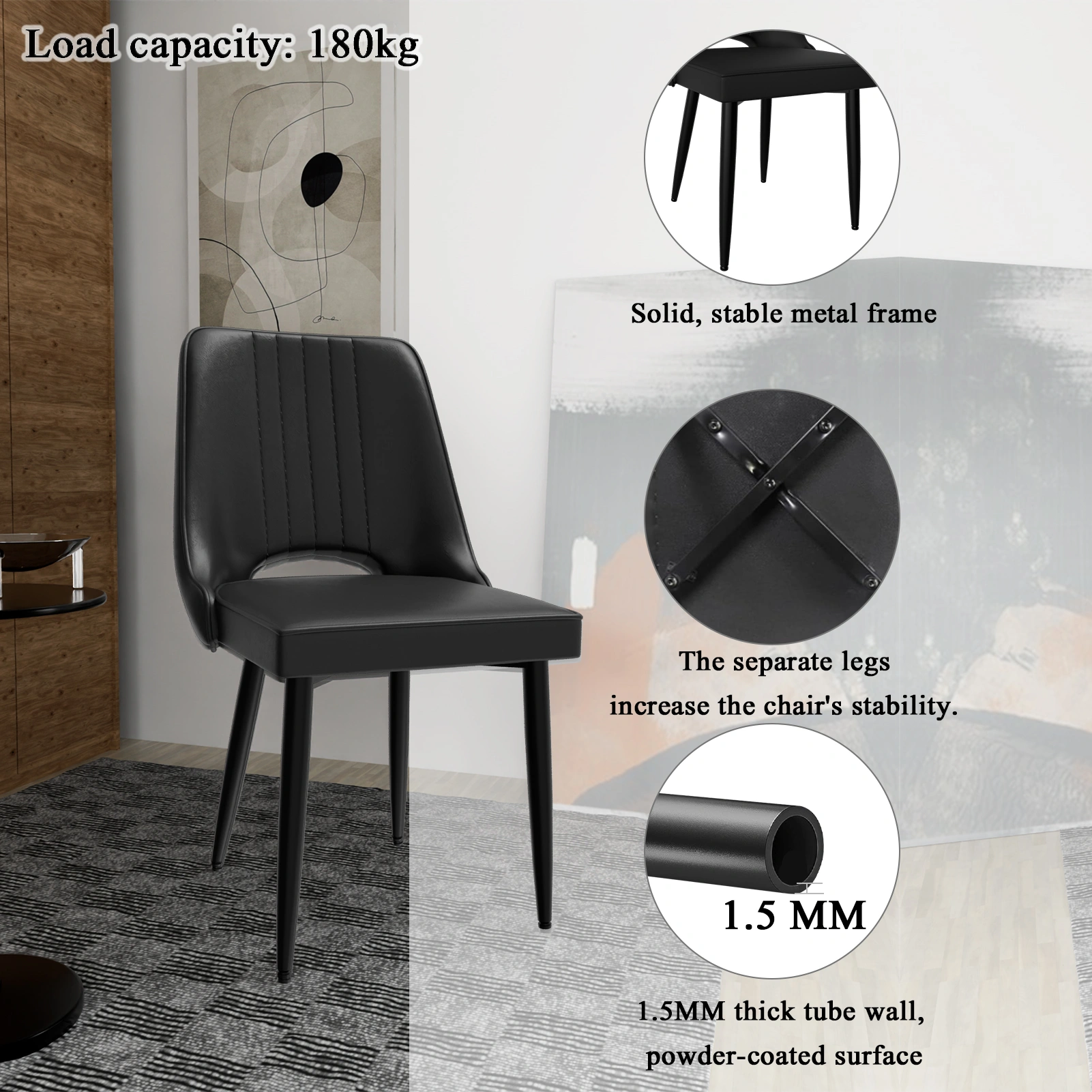 Scandinavian Faux Leather Dining Chairs, High Back Cut-Out Modern Kitchen Chair, Living Room view 3