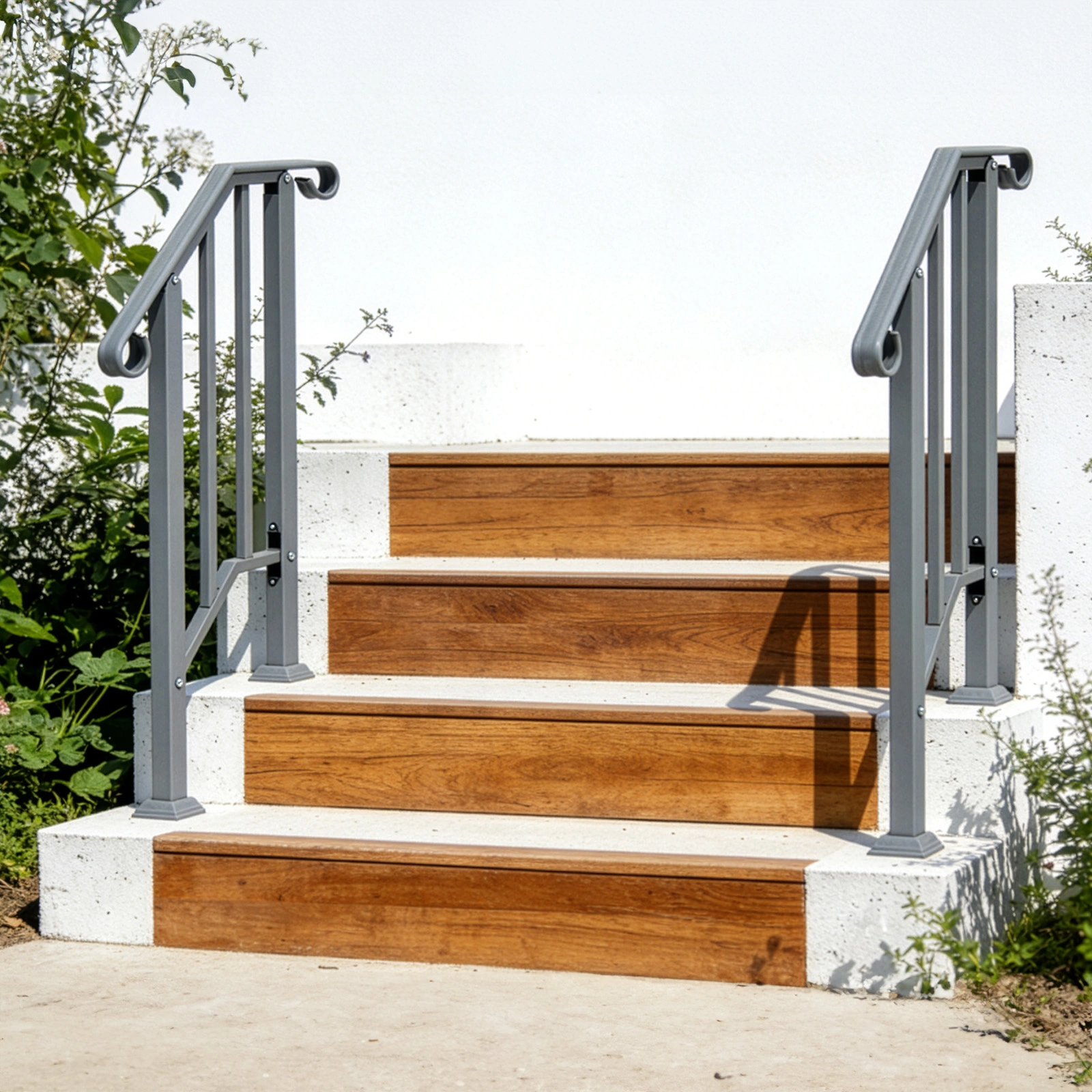 Handrails for Outdoor Steps, Iron Handrail Fits 1 Step, Transitional Handrail with Installation Kit, Silver view 8