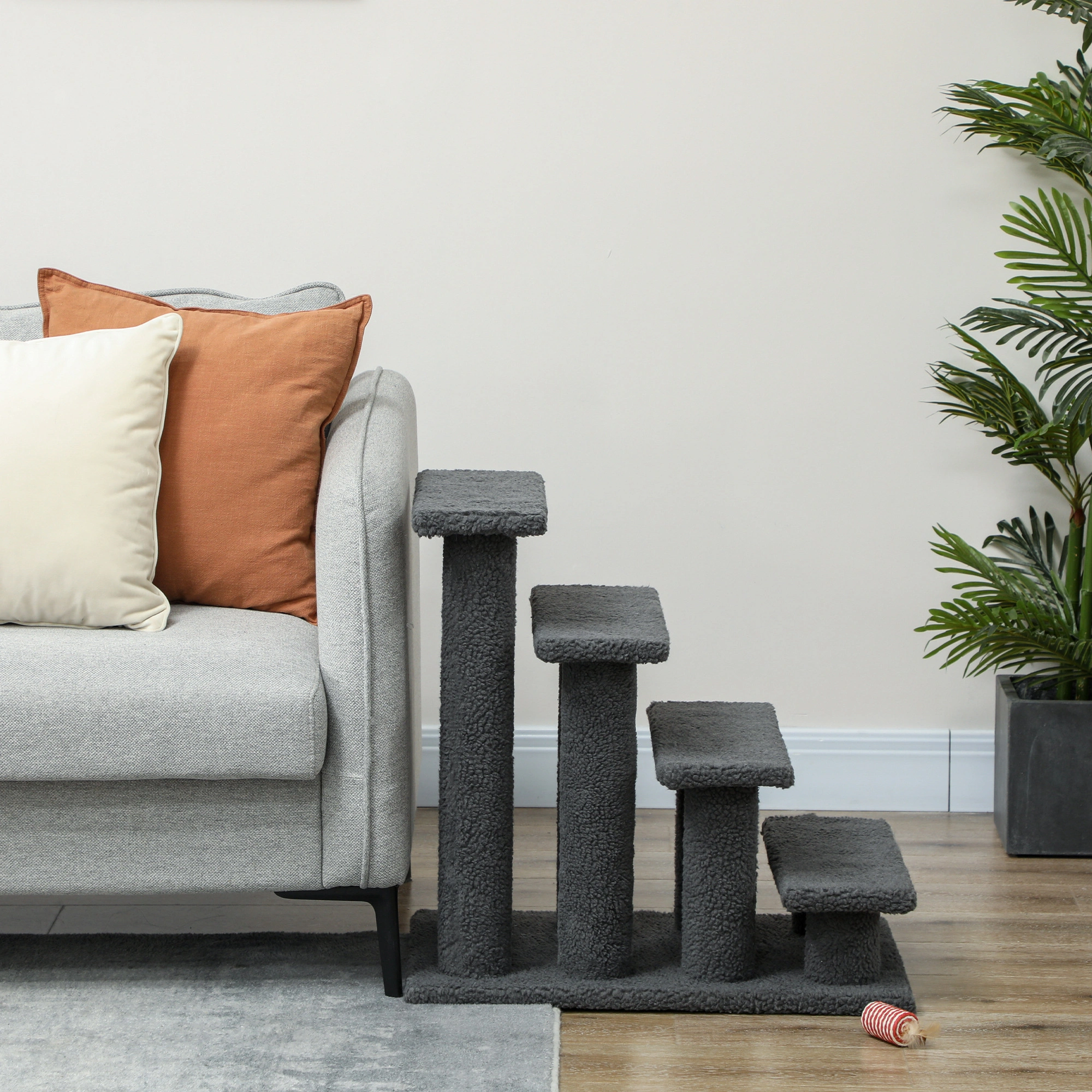 Pet Stairs for Dogs & Cats with Scratch Post - 3-Tier Foam Steps with Sisal Cat Scratching Tower