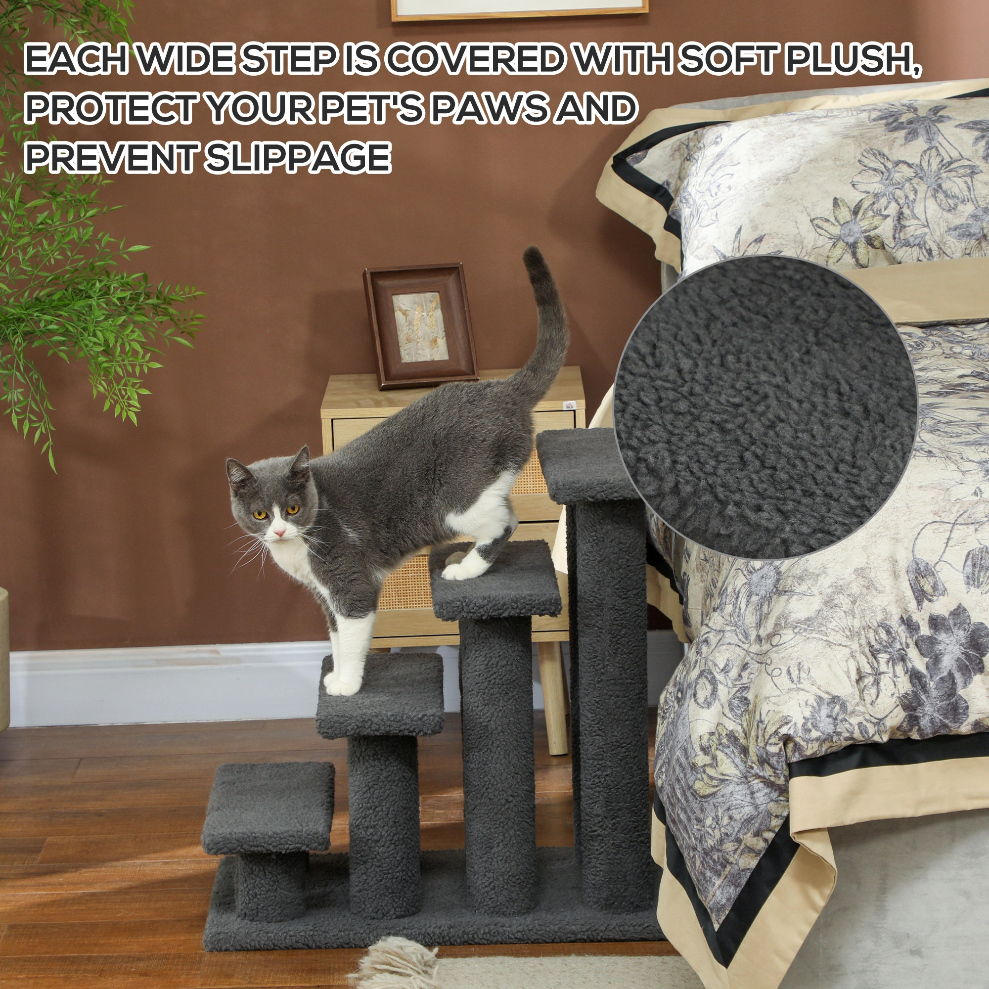 Pet Stairs for Dogs & Cats with Scratch Post - 3-Tier Foam Steps with Sisal Cat Scratching Tower view 2