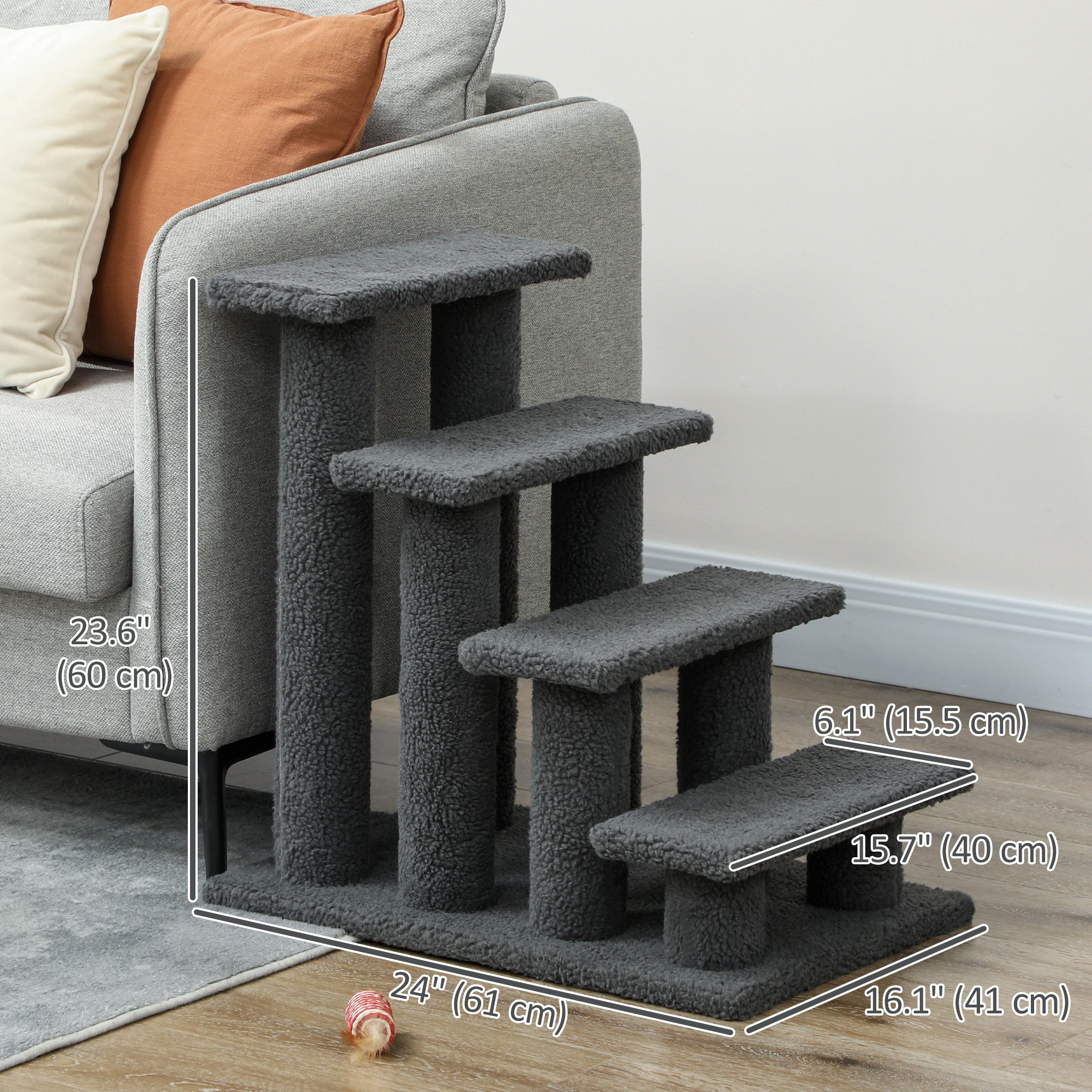 Pet Stairs for Dogs & Cats with Scratch Post - 3-Tier Foam Steps with Sisal Cat Scratching Tower view 3