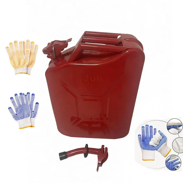 20L US Standard Cold-rolled Plate Petrol Diesel Can Gasoline Bucket with Oil Pipe Red 2 Pairs of Gloves view 2