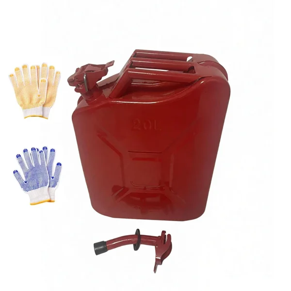 20L US Standard Cold-rolled Plate Petrol Diesel Can Gasoline Bucket with Oil Pipe Red 2 Pairs of Gloves view 3