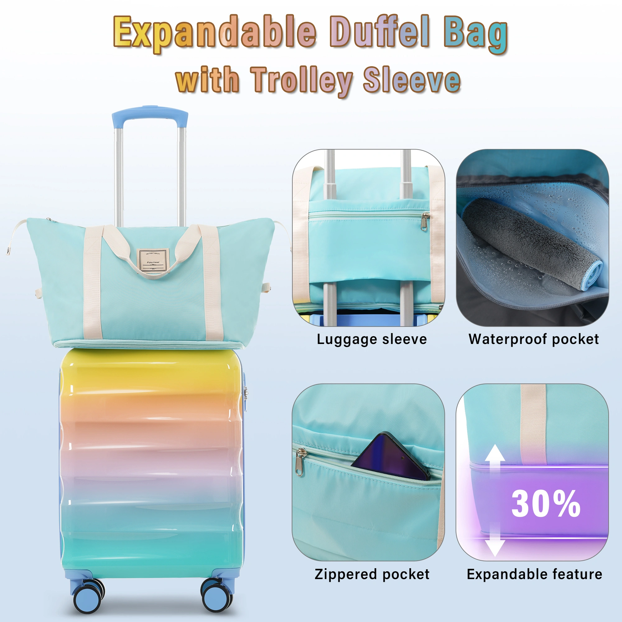 Hardshell Carry-on Luggage 2 Piece Set, 20" Spinner Suitcase with Cup Holder, Lightweight Glossy Travel Bag, TSA Lock, Airline Approved, 4-Wheel Rolling Suitcases for Men & Women view 6