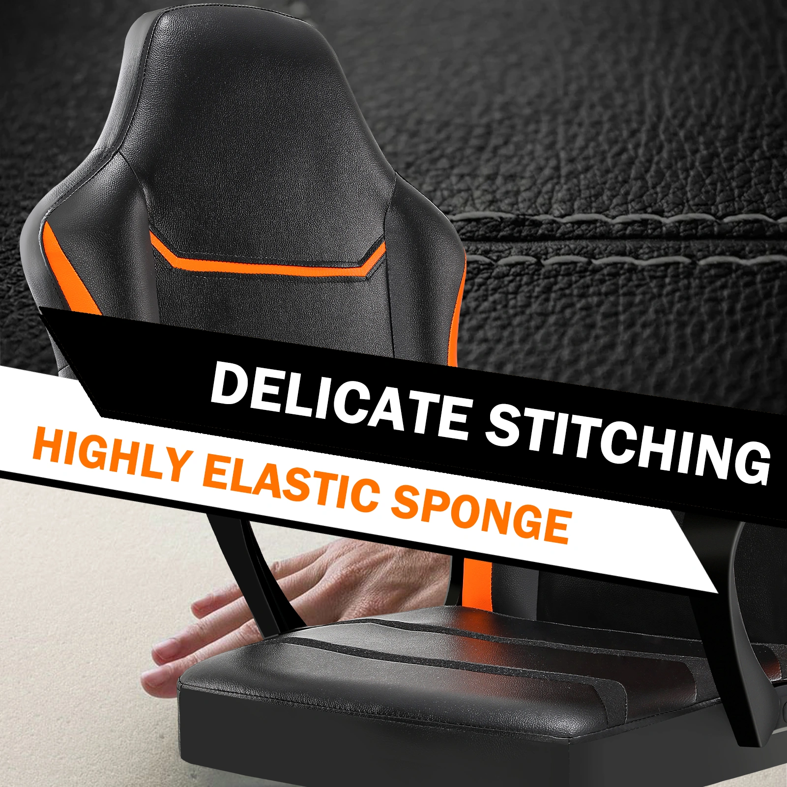 Ergonomic Gaming Chair with Footrest, PU Leather Big and Tall Computer Chair, 360° Swivel Height Adjustable Office Desk Chair, Yellow view 3