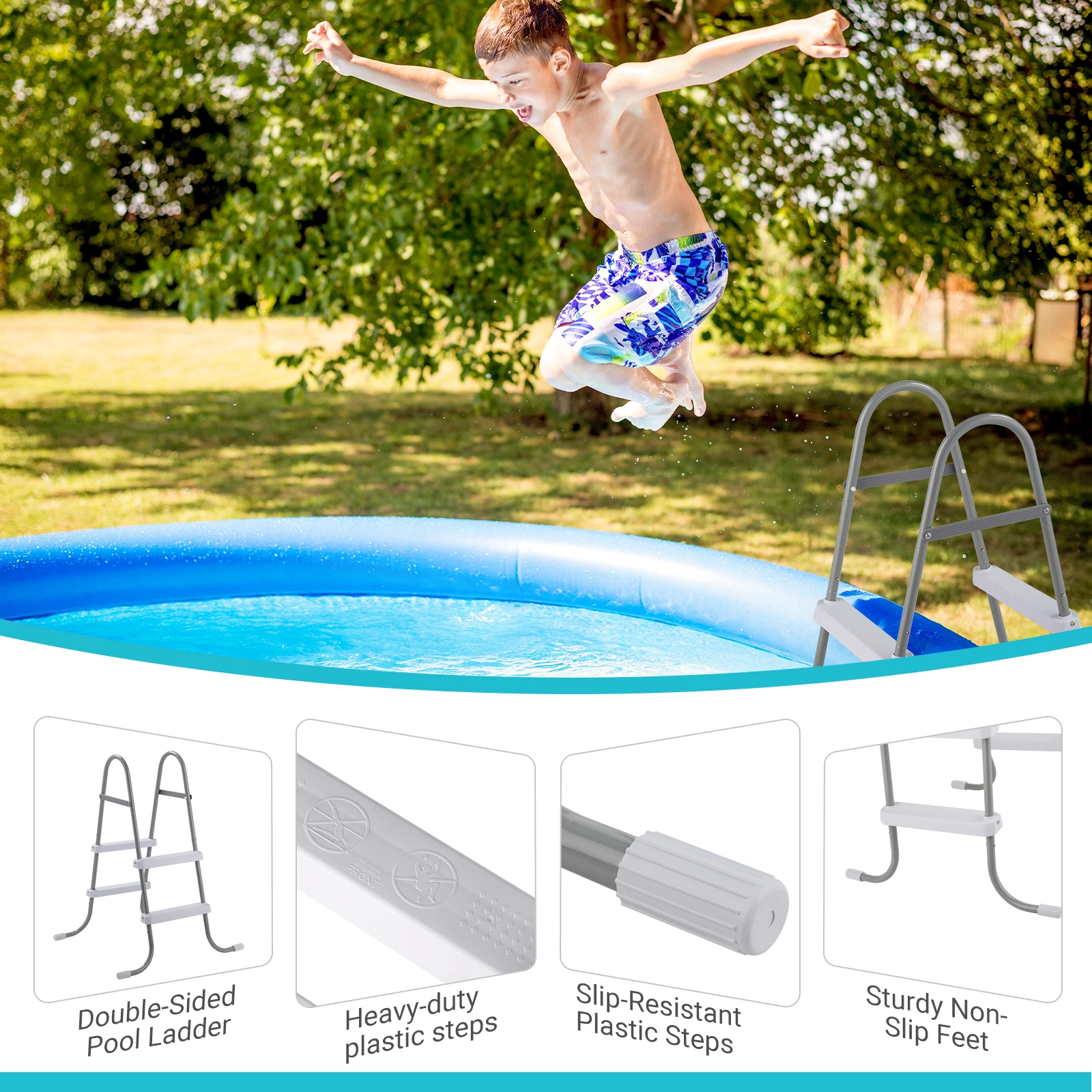 2 Steps 33in Pool Ladder Iron Grey Frame + White Steps view 17