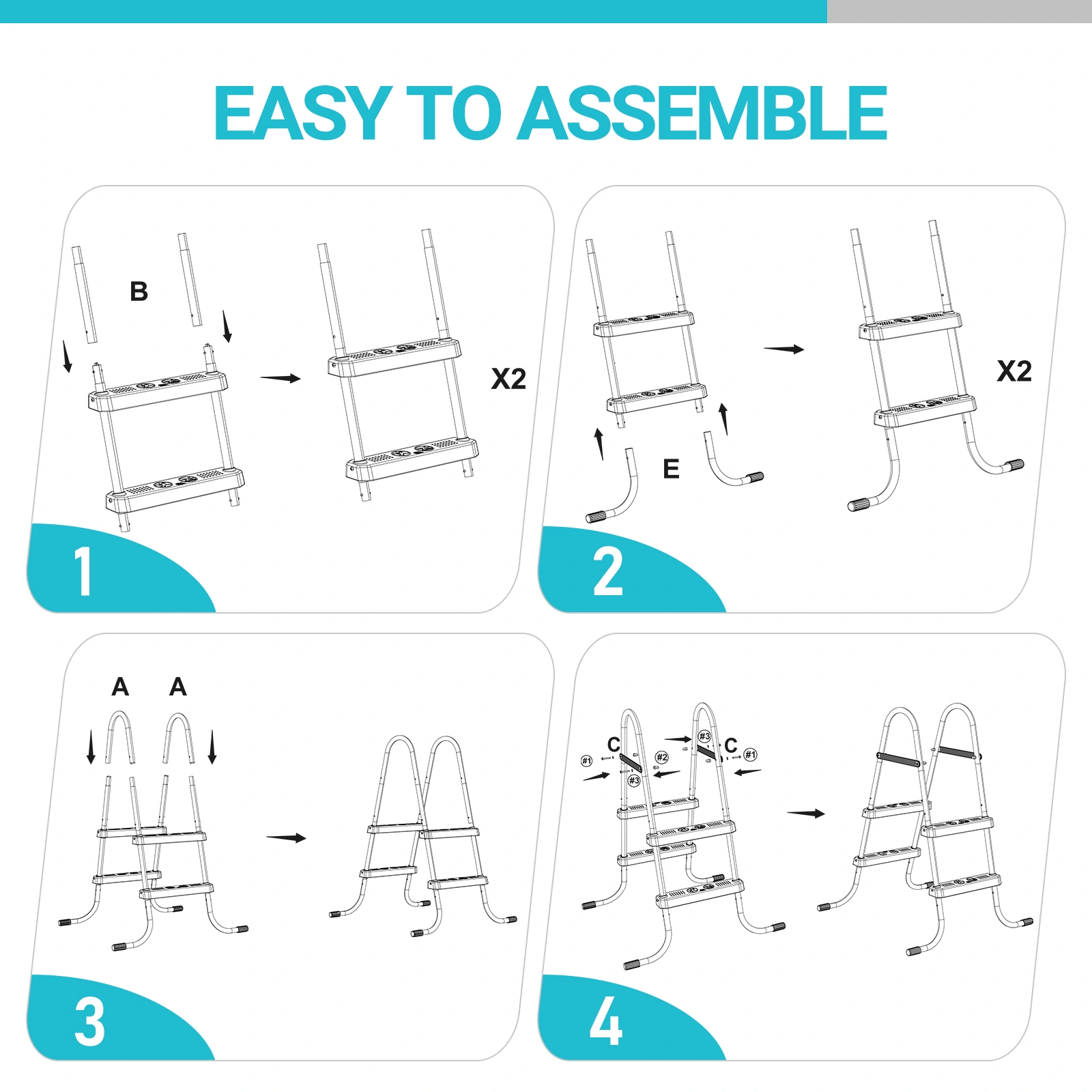 2 Steps 33in Pool Ladder Iron Grey Frame + White Steps view 19