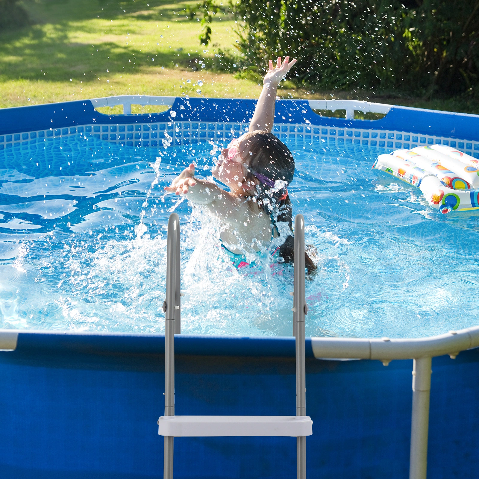 2 Steps 33in Pool Ladder Iron Grey Frame + White Steps view 3