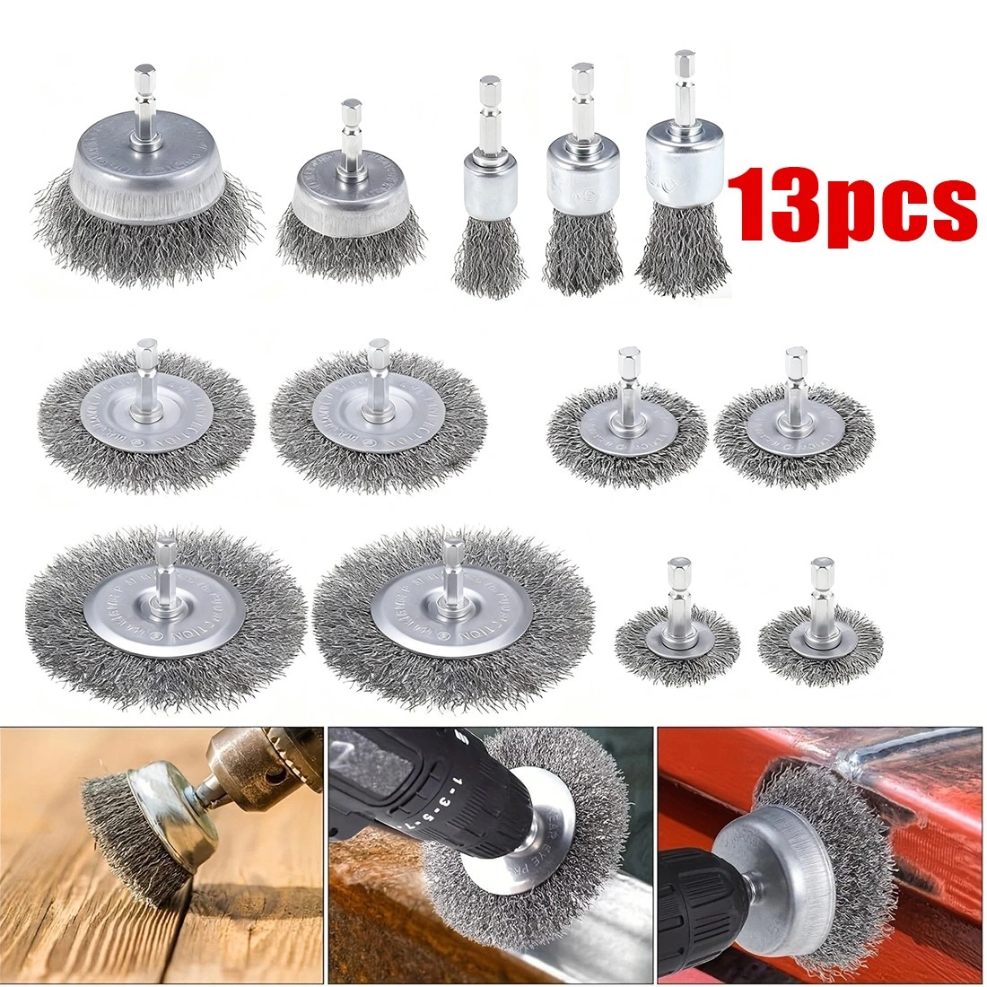 13 Pcs Wire Brush for Drill, 1/4 Inch Wire Wheel Brush Cup Set, Steel Cup Brushes for Metal Cleaning & Rust Removal view 2