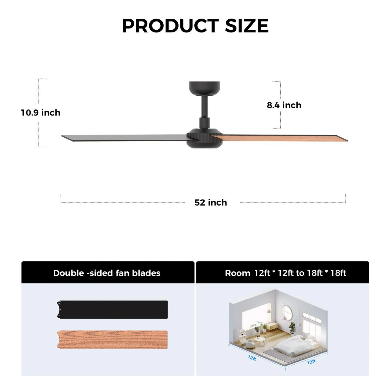 52 inch Modern Ceiling Fan with Lights,Remote Control, 3 Plywood Blades,6-Speed,Dimmable, Noiseless Reversible DC Motor,Indoor/Outdoor Ceiling Fan for Living Room Bedroom patio, 3D-X3[Unable ship on weekends, TK/TEMU only for pickup, only TX10643 war view 2