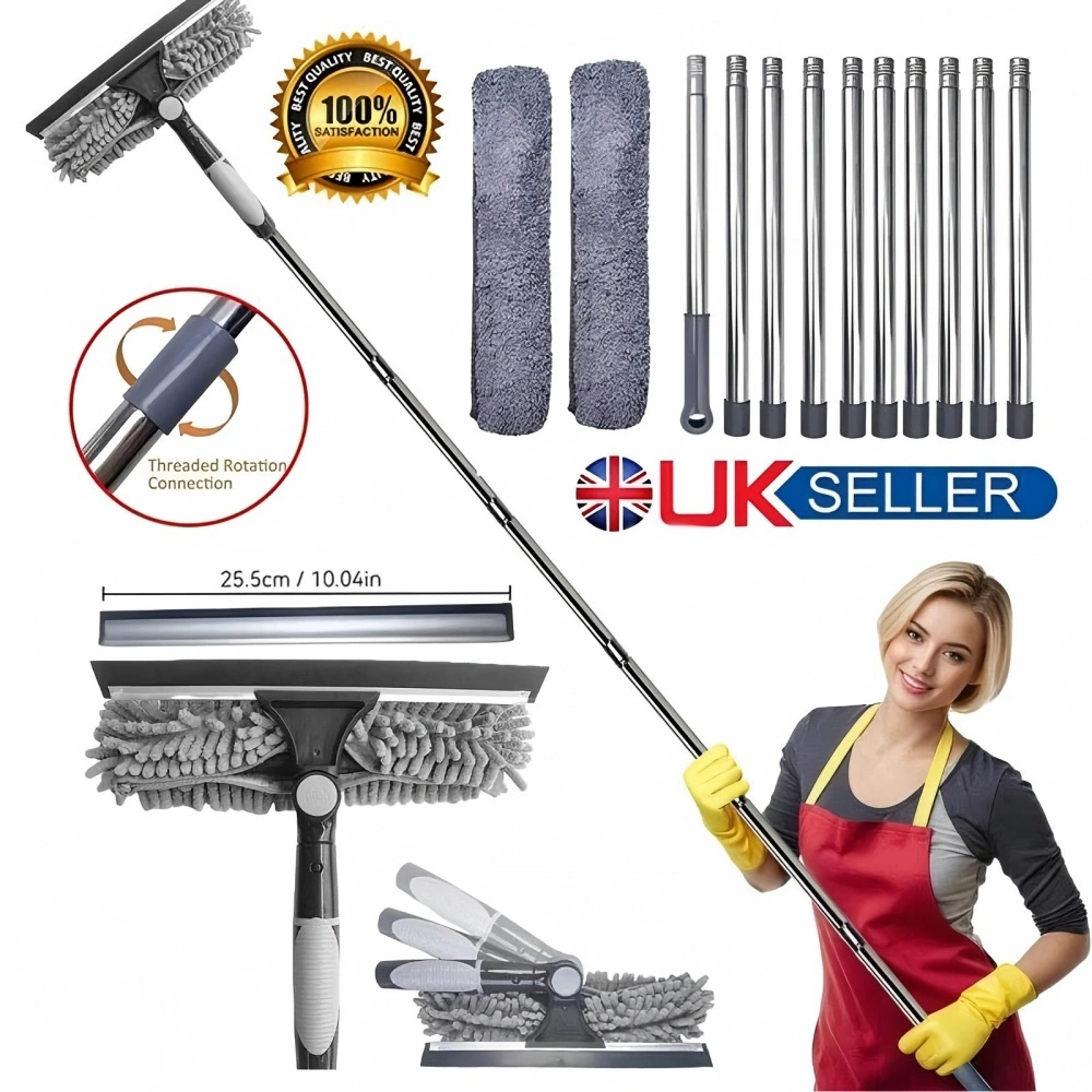 5M Telescopic Window Cleaner Squeegee Pole, Extendable Glass Cleaning Tool with Grey Handle