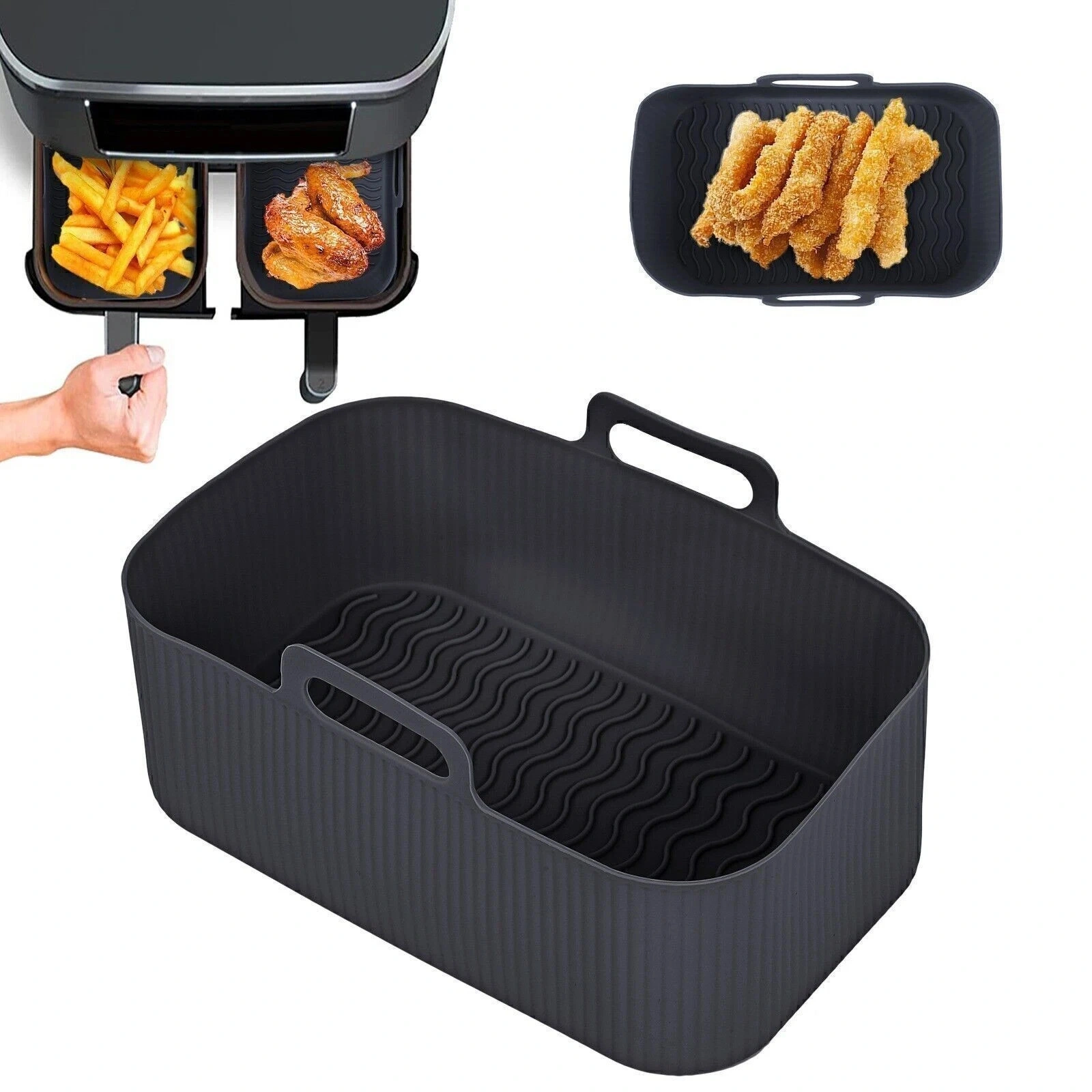 2x Air Fryer Silicone Liners Rectangle Basket Insert Dish Pot Tray Compatible UK Air Fryers