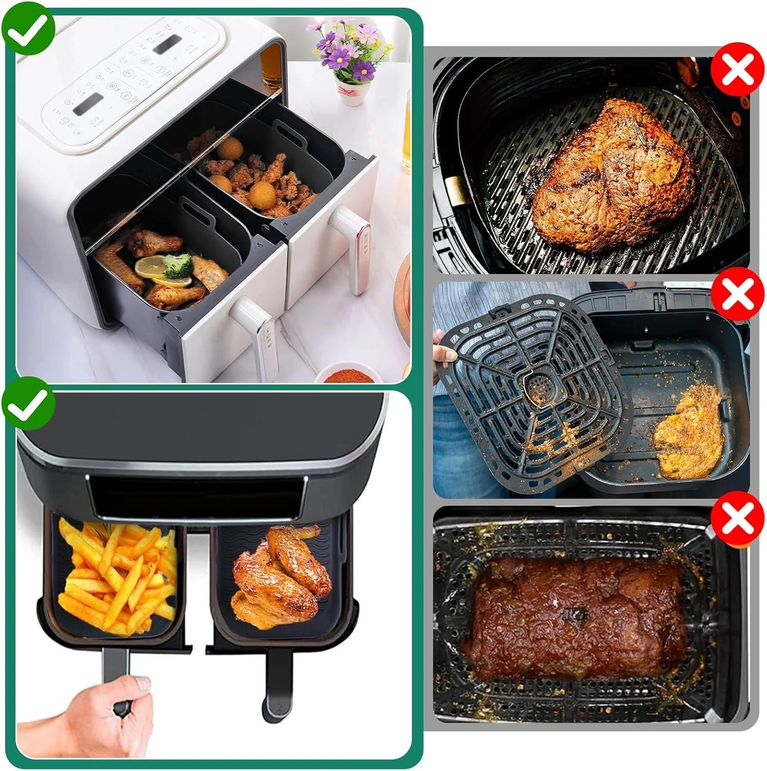 2x Air Fryer Silicone Liners Rectangle Basket Insert Dish Pot Tray Compatible UK Air Fryers view 5