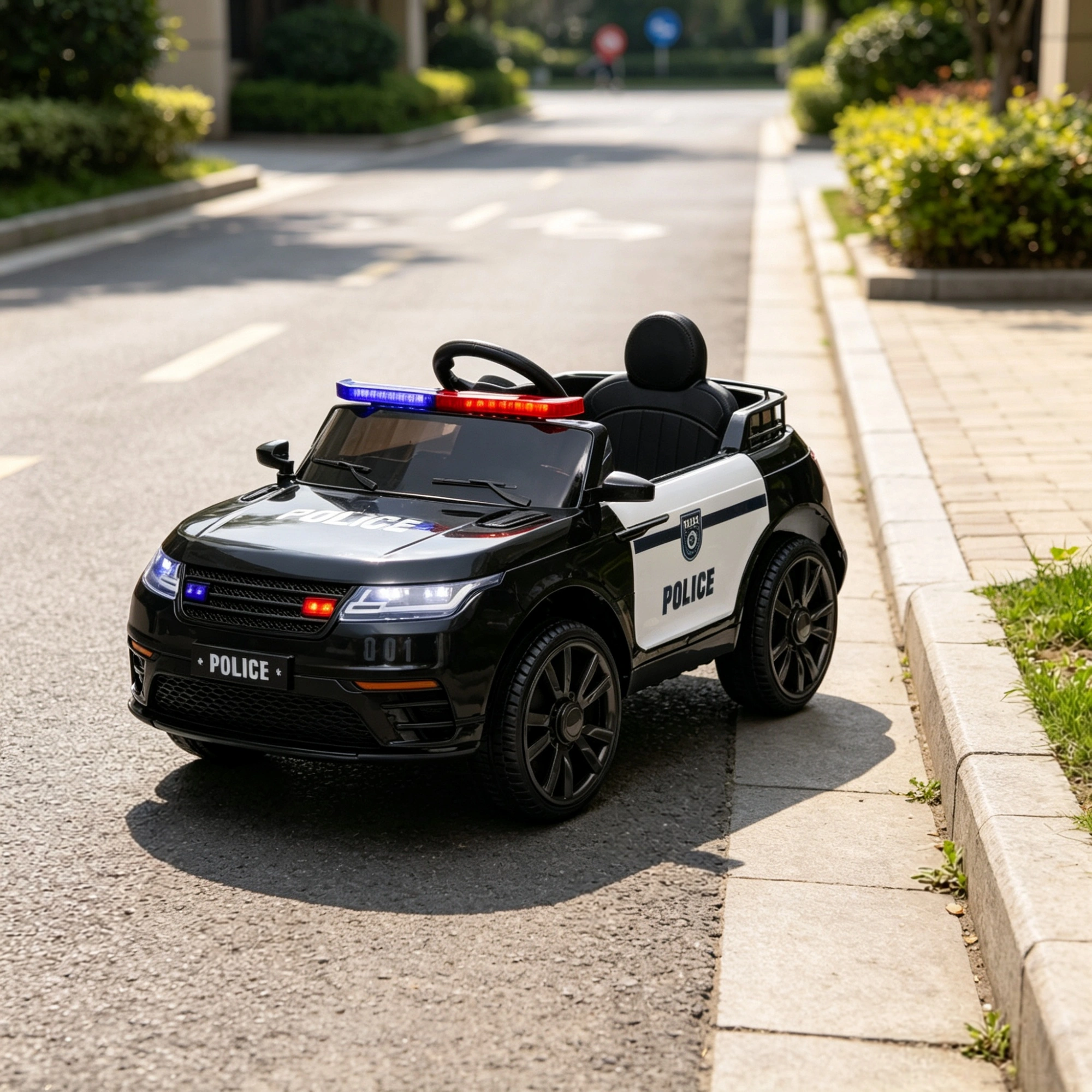 Black 12V Kids Electric Car - Remote Control, Siren, Lights, Music, Spring Suspension, Transport Wheels