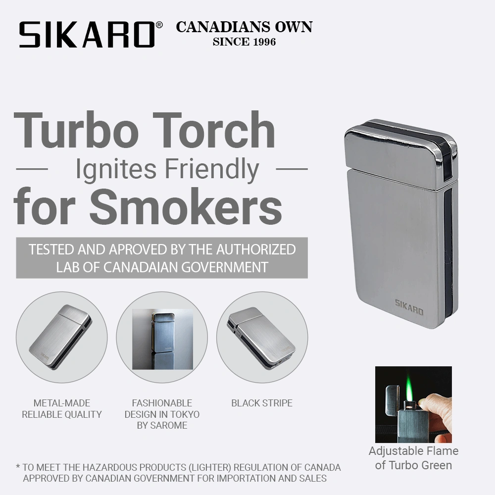 SIKARO Sky-Star Turbo Torch Lighter Black Stripe, Refillable Adjustable Gas Lighter for Cigars, Cigarettes, Kitchen, Outdoor view 2